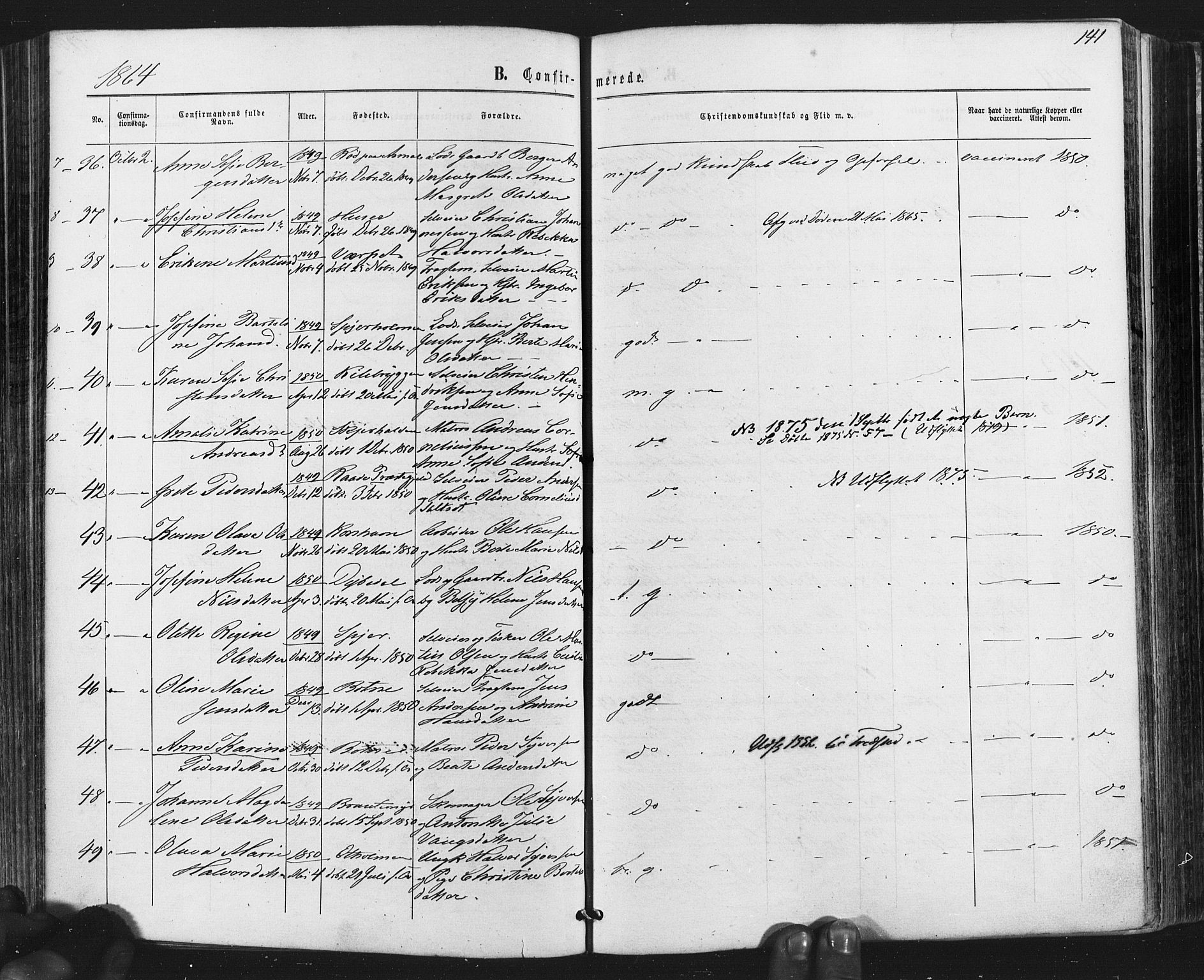 Hvaler prestekontor Kirkebøker, AV/SAO-A-2001/F/Fa/L0007: Parish register (official) no. I 7, 1864-1878, p. 141