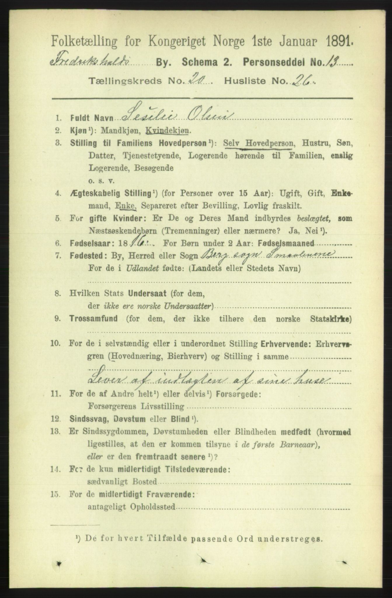 RA, 1891 census for 0101 Fredrikshald, 1891, p. 12703