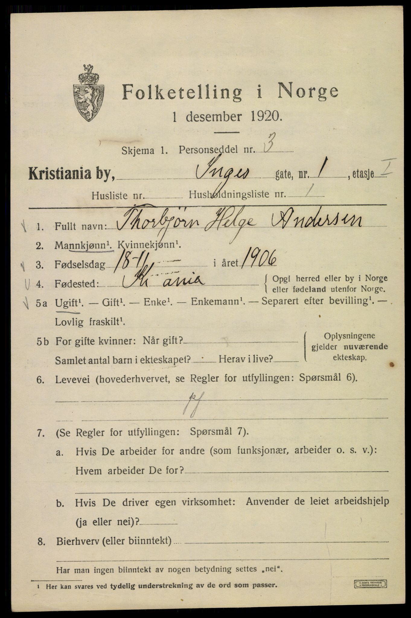 SAO, 1920 census for Kristiania, 1920, p. 309873