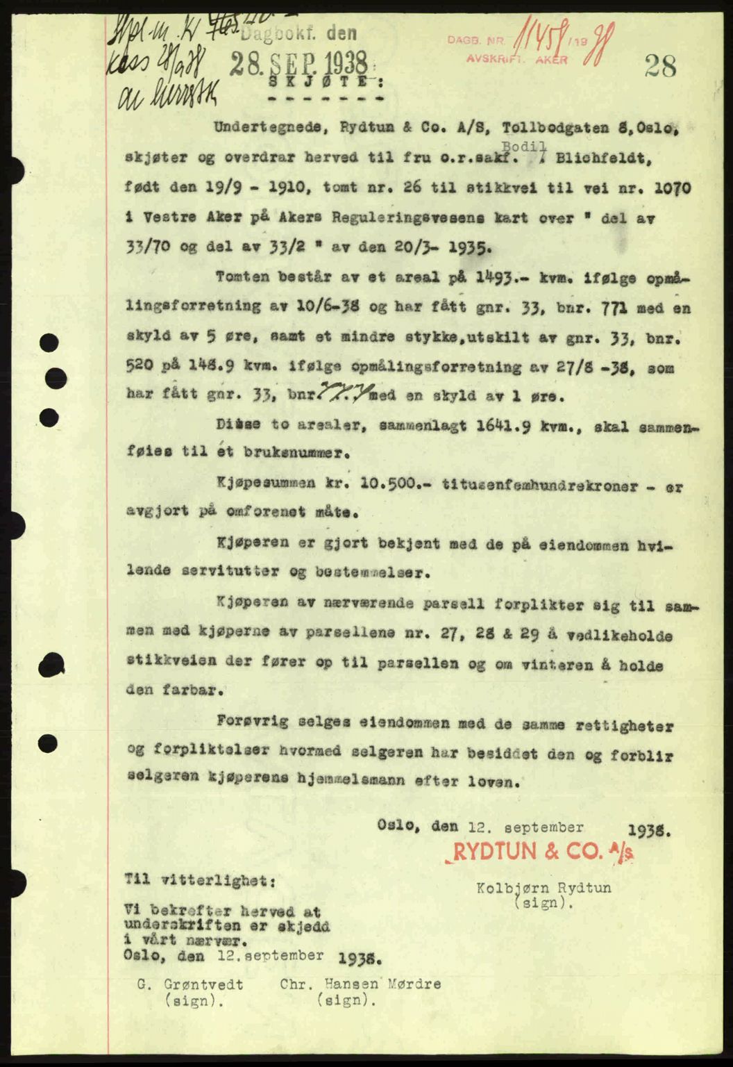 Aker herredsskriveri, SAO/A-10896/G/Gb/Gba/Gbab/L0025: Mortgage book no. A154-155, 1938-1938, Diary no: : 11458/1938