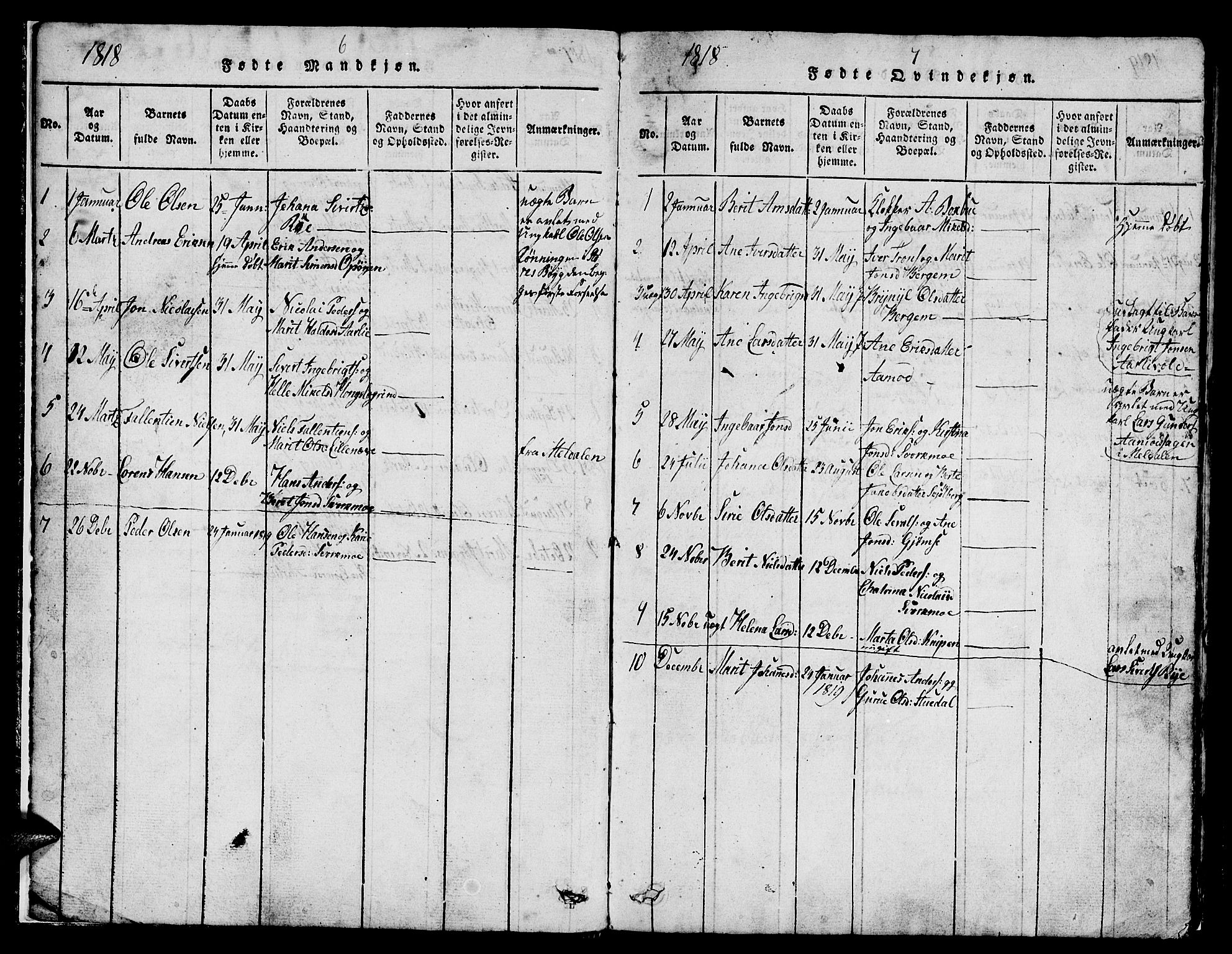 Ministerialprotokoller, klokkerbøker og fødselsregistre - Sør-Trøndelag, SAT/A-1456/671/L0842: Parish register (copy) no. 671C01, 1816-1867, p. 6-7