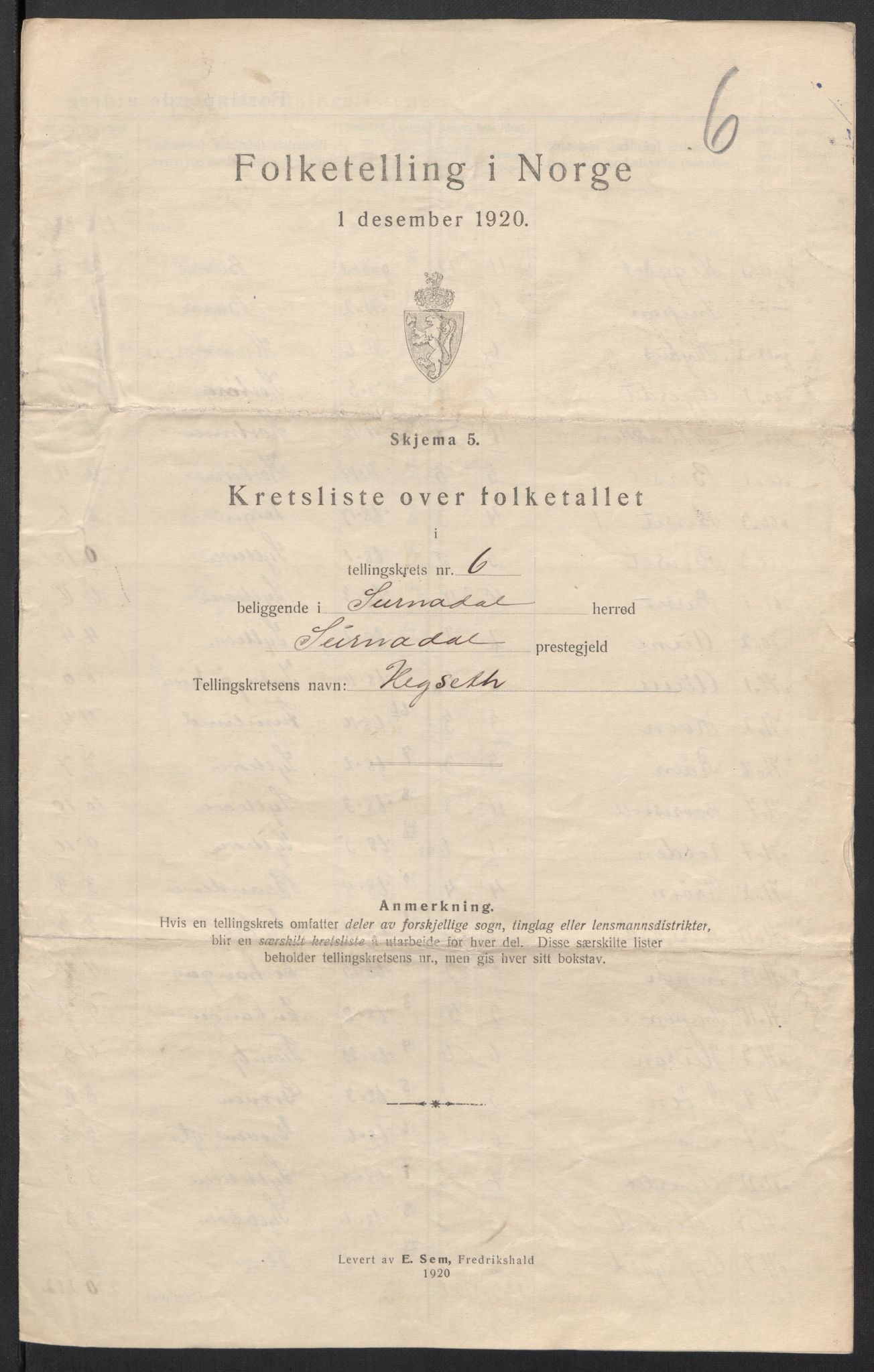 SAT, 1920 census for Surnadal, 1920, p. 21