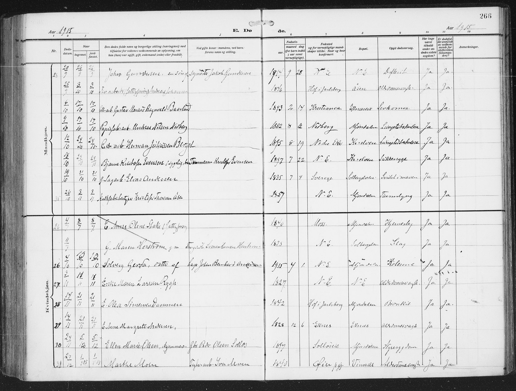 Nedre Eiker kirkebøker, AV/SAKO-A-612/F/Fa/L0007: Parish register (official) no. 7, 1912-1918, p. 266