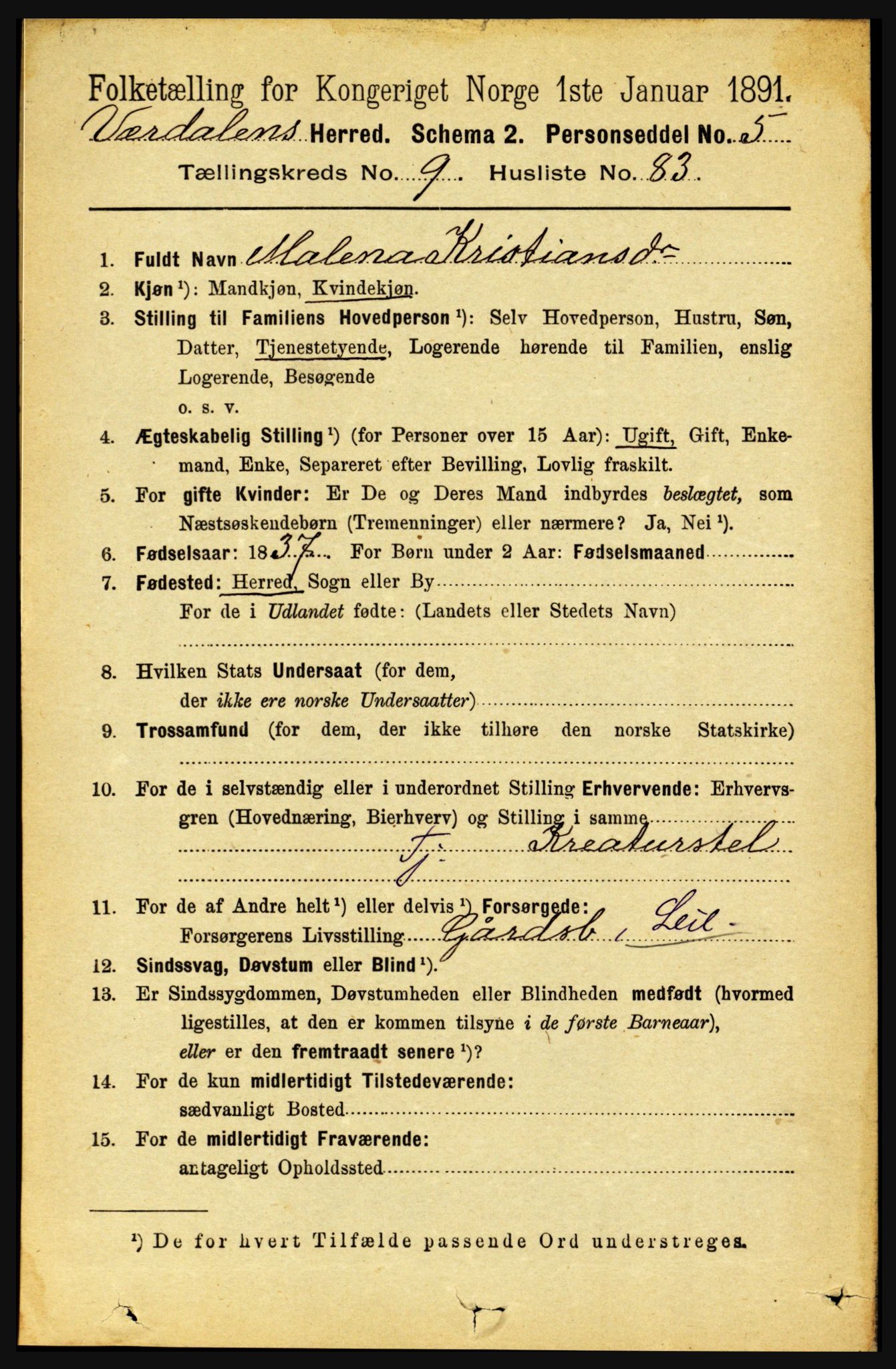 RA, 1891 census for 1721 Verdal, 1891, p. 5538