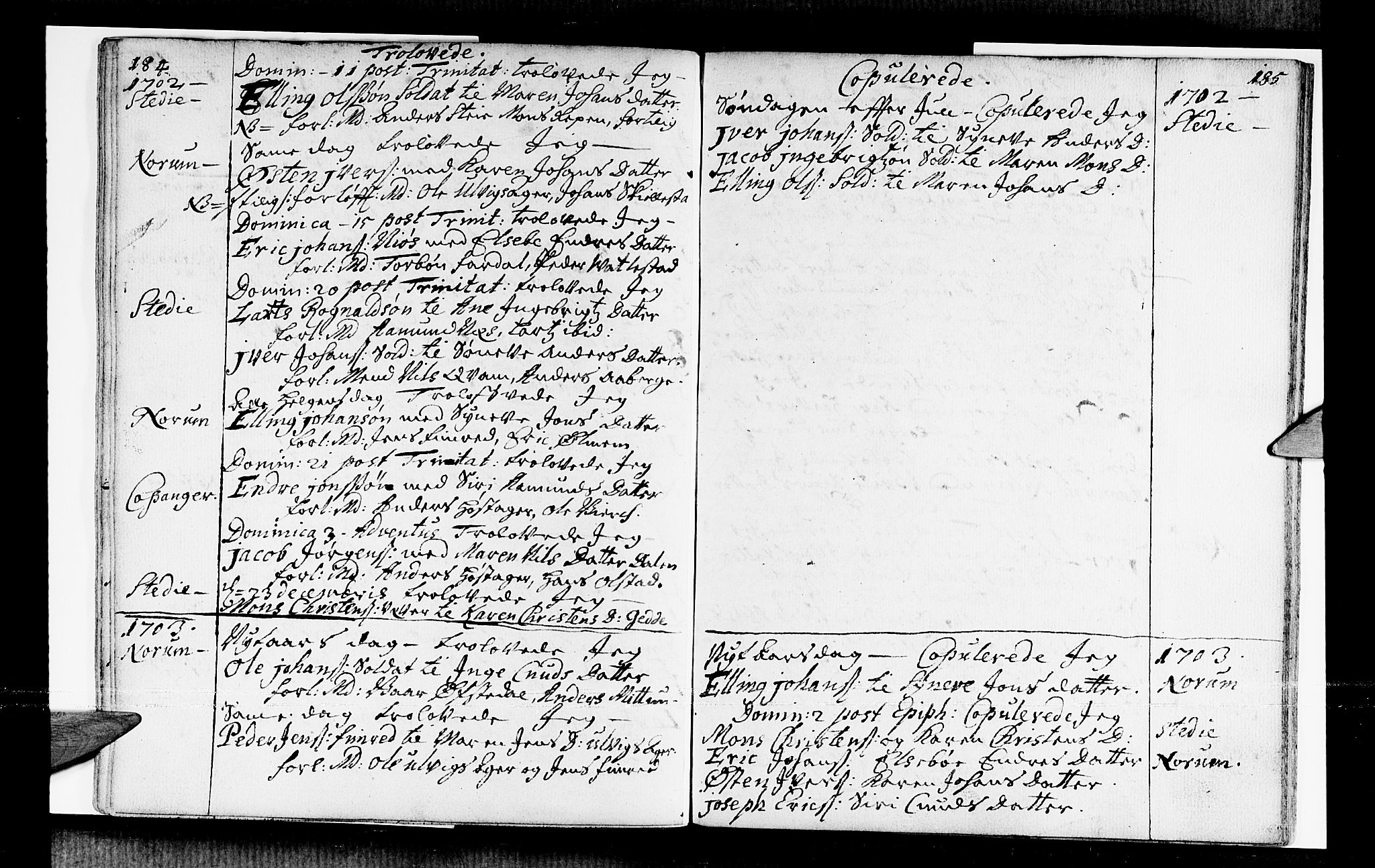 Sogndal sokneprestembete, SAB/A-81301/H/Haa/Haaa/L0001: Parish register (official) no. A 1, 1689-1713, p. 184-185
