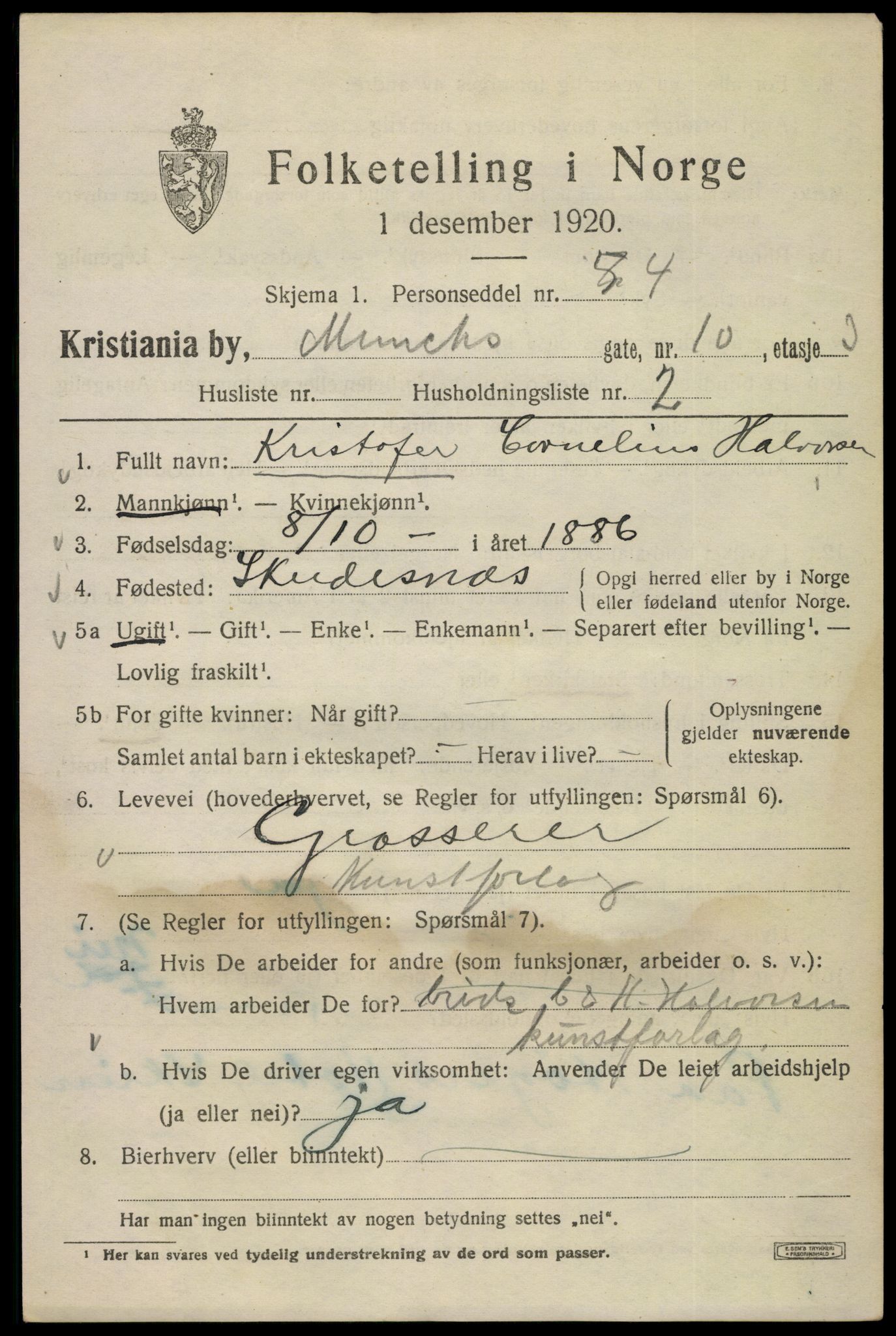 SAO, 1920 census for Kristiania, 1920, p. 400415