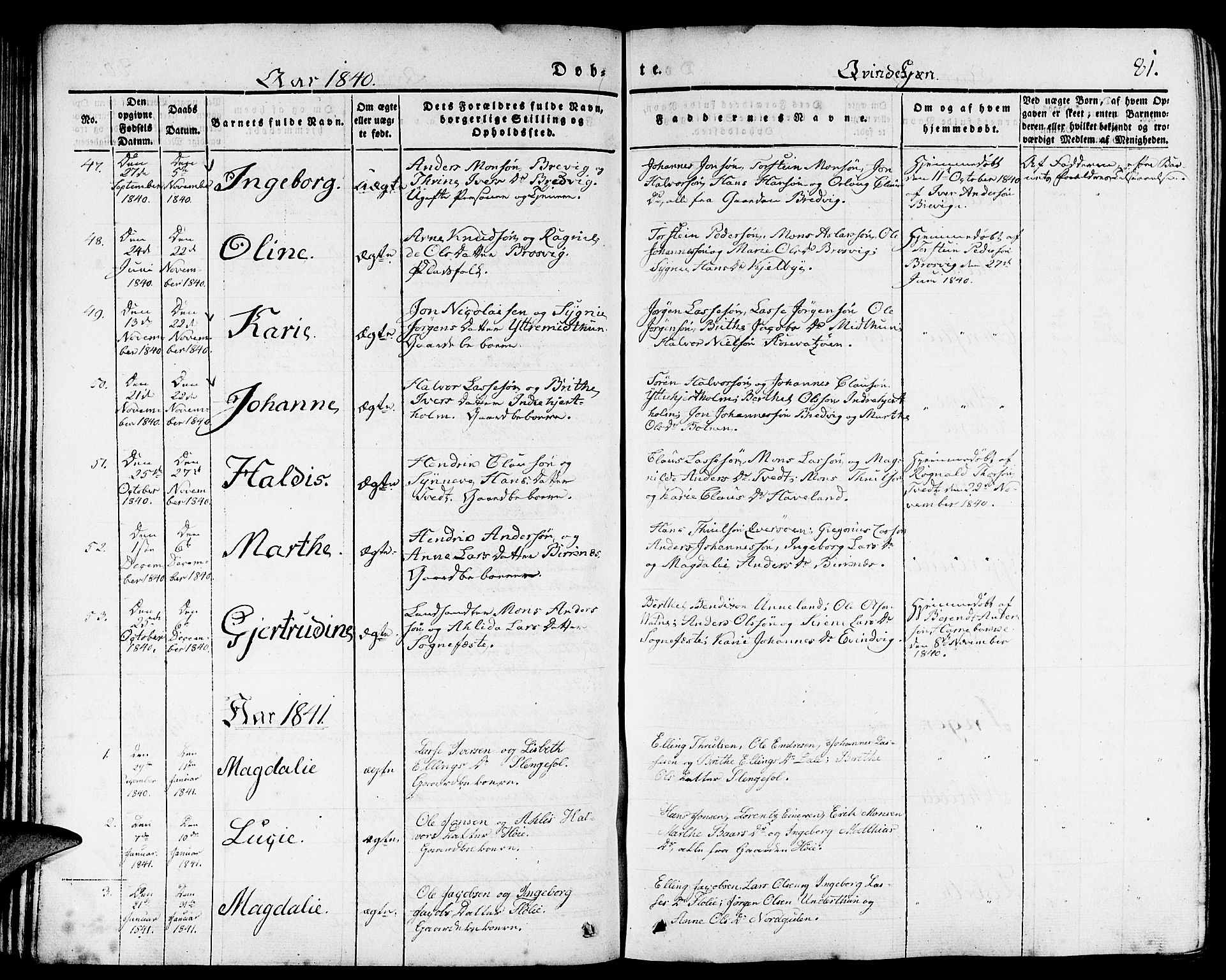 Gulen sokneprestembete, SAB/A-80201/H/Haa/Haaa/L0020: Parish register (official) no. A 20, 1837-1847, p. 81