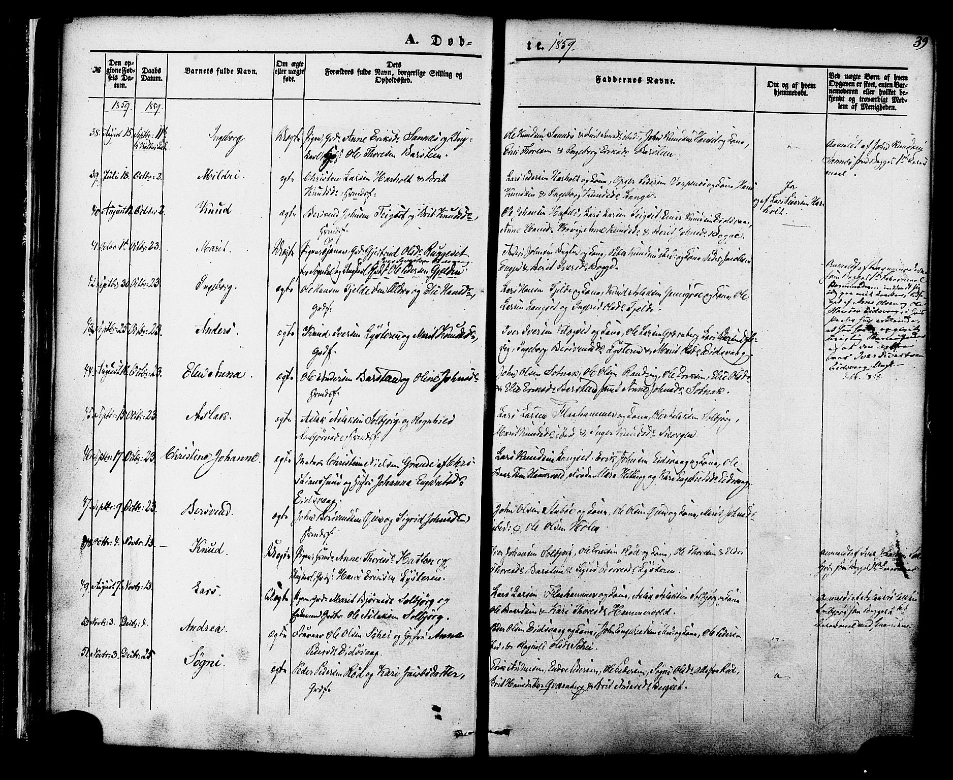 Ministerialprotokoller, klokkerbøker og fødselsregistre - Møre og Romsdal, SAT/A-1454/551/L0625: Parish register (official) no. 551A05, 1846-1879, p. 39
