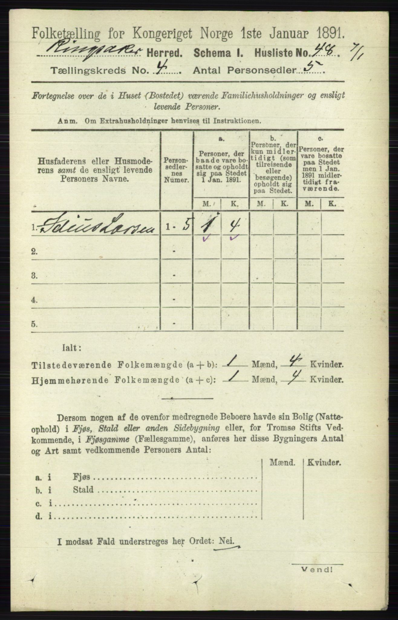 RA, 1891 census for 0412 Ringsaker, 1891, p. 1729