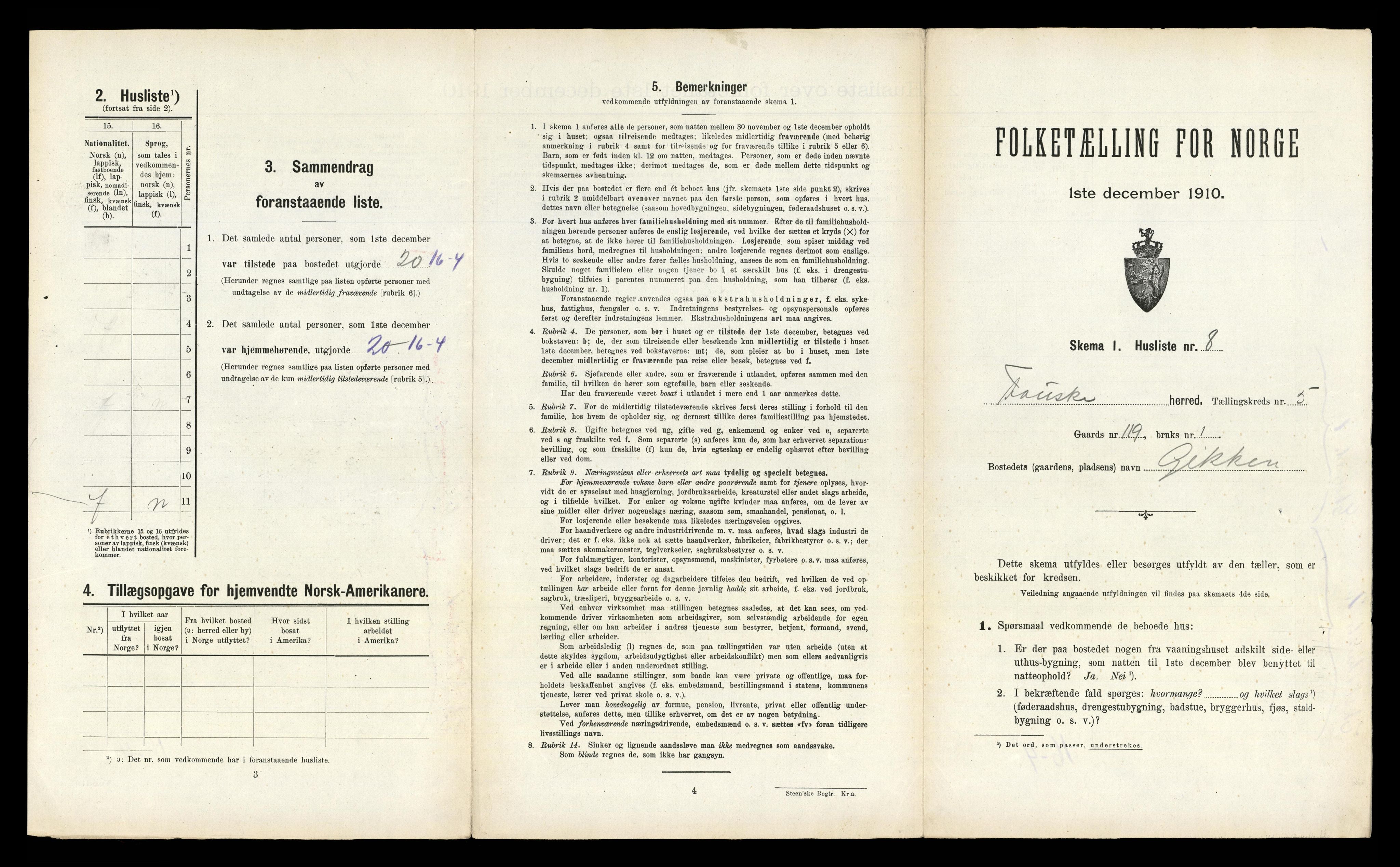 RA, 1910 census for Fauske, 1910, p. 302