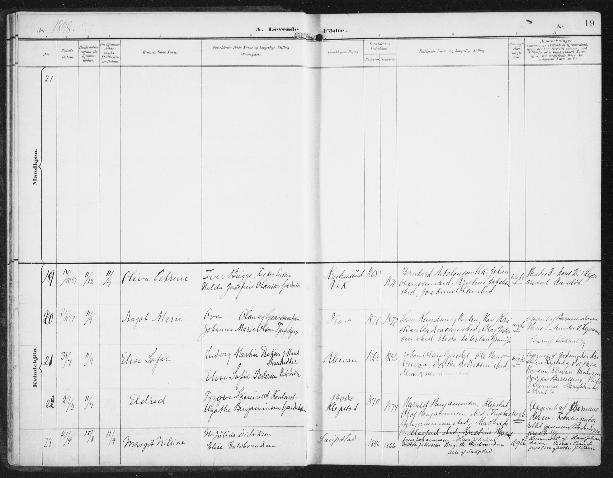 Ministerialprotokoller, klokkerbøker og fødselsregistre - Nordland, AV/SAT-A-1459/876/L1098: Parish register (official) no. 876A04, 1896-1915, p. 19