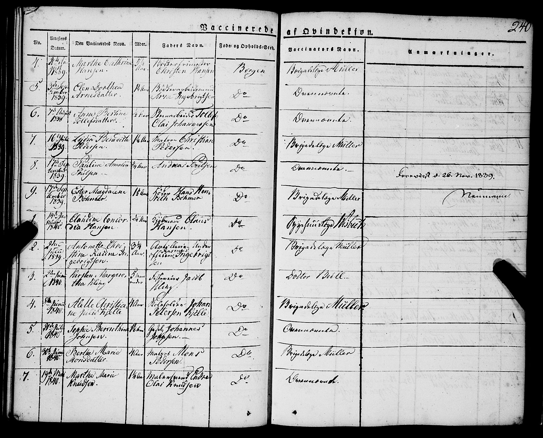 Korskirken sokneprestembete, SAB/A-76101/H/Haa/L0050: Parish register (official) no. F 1, 1821-1869, p. 240
