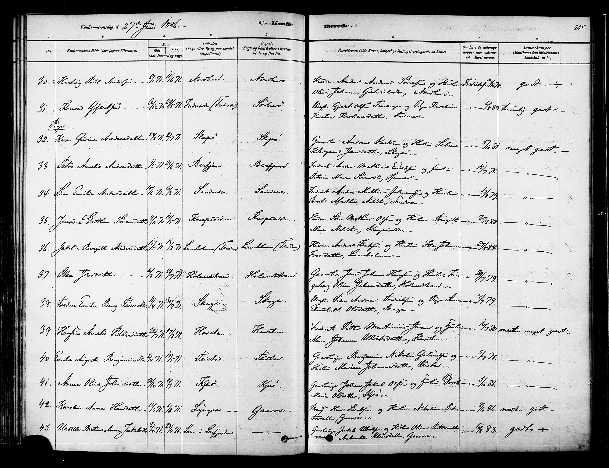 Ministerialprotokoller, klokkerbøker og fødselsregistre - Nordland, AV/SAT-A-1459/834/L0507: Parish register (official) no. 834A05, 1878-1892, p. 265