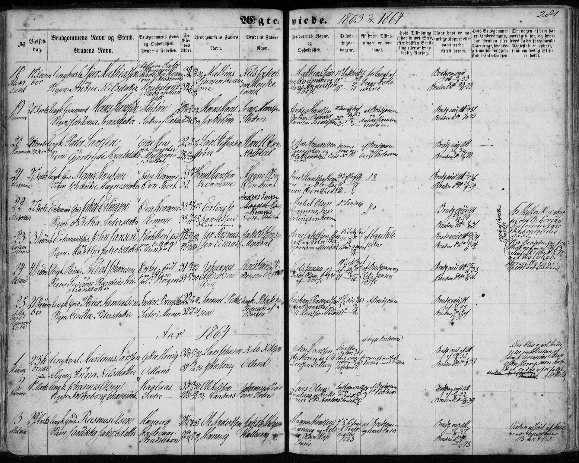Hamre sokneprestembete, SAB/A-75501/H/Ha/Haa/Haaa/L0014: Parish register (official) no. A 14, 1858-1872, p. 281