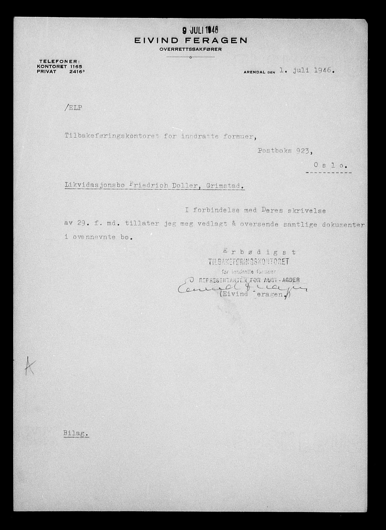 Justisdepartementet, Tilbakeføringskontoret for inndratte formuer, AV/RA-S-1564/H/Hc/Hcd/L0993: --, 1945-1947, p. 260