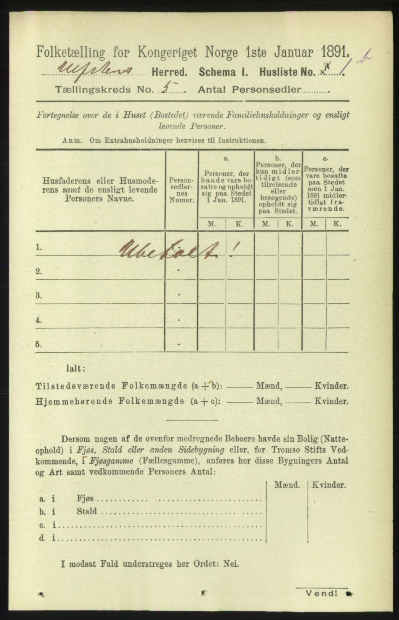 RA, 1891 census for 1516 Ulstein, 1891, p. 1192