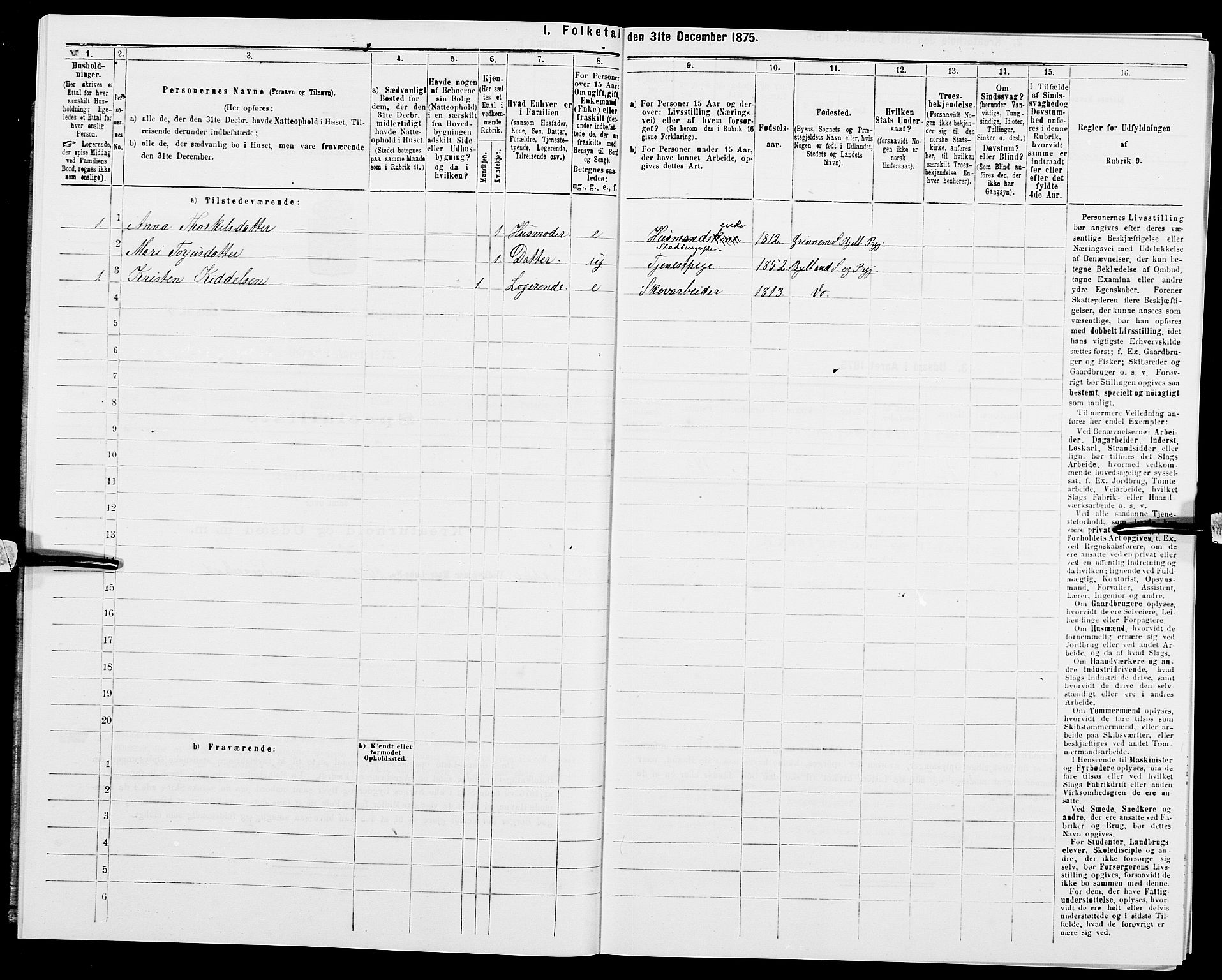 SAK, 1875 census for 1024P Bjelland, 1875, p. 275