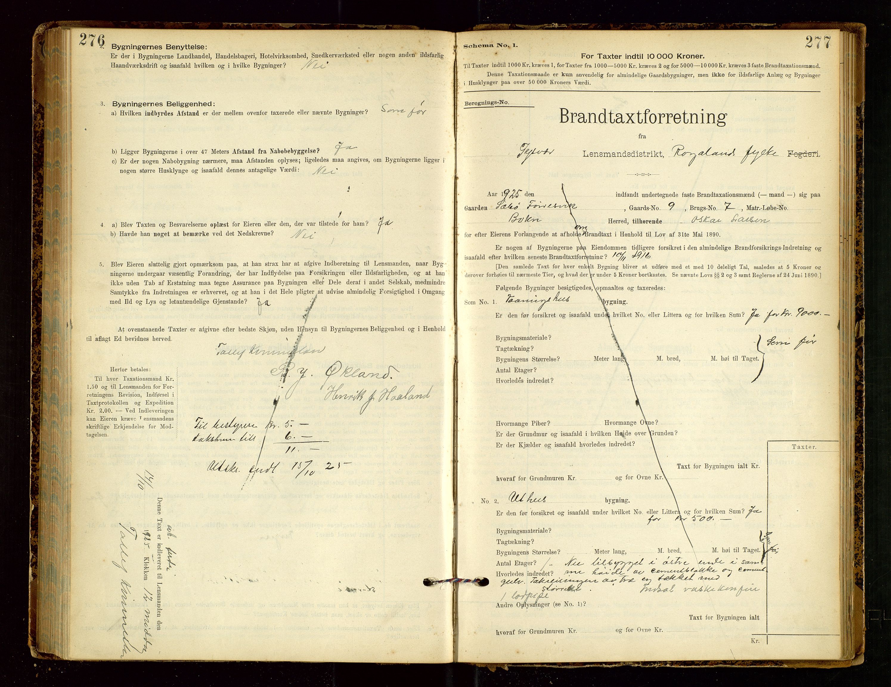 Tysvær lensmannskontor, AV/SAST-A-100192/Gob/L0002: "Brandtakstprotokol for Lensmanden i Tysvær", 1901-1932, p. 276-277