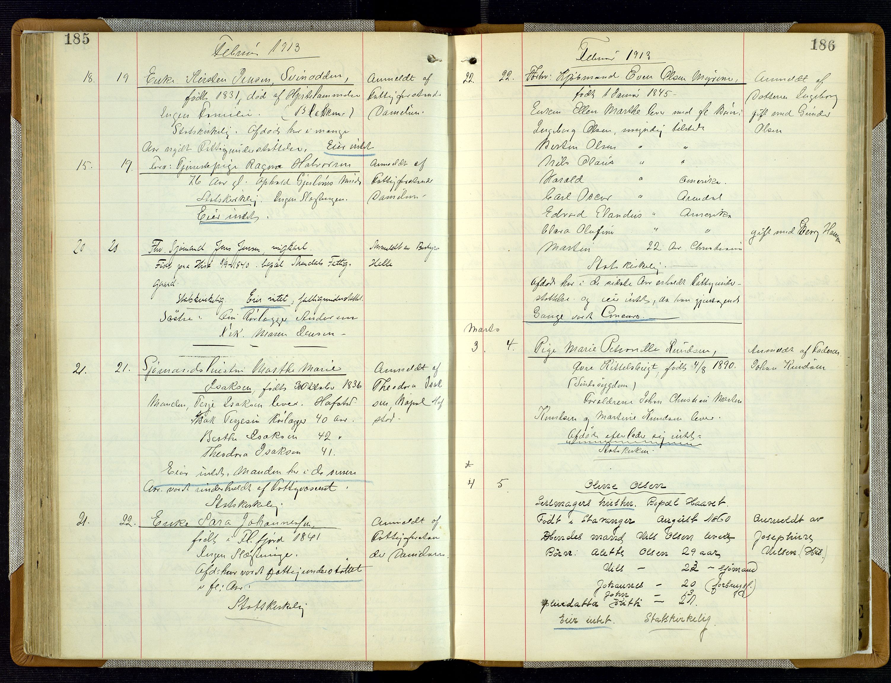 Arendal byfogd, AV/SAK-1222-0001/H/Ha/L0003: Dødsfallsprotokoll, 1908-1917, p. 185-186
