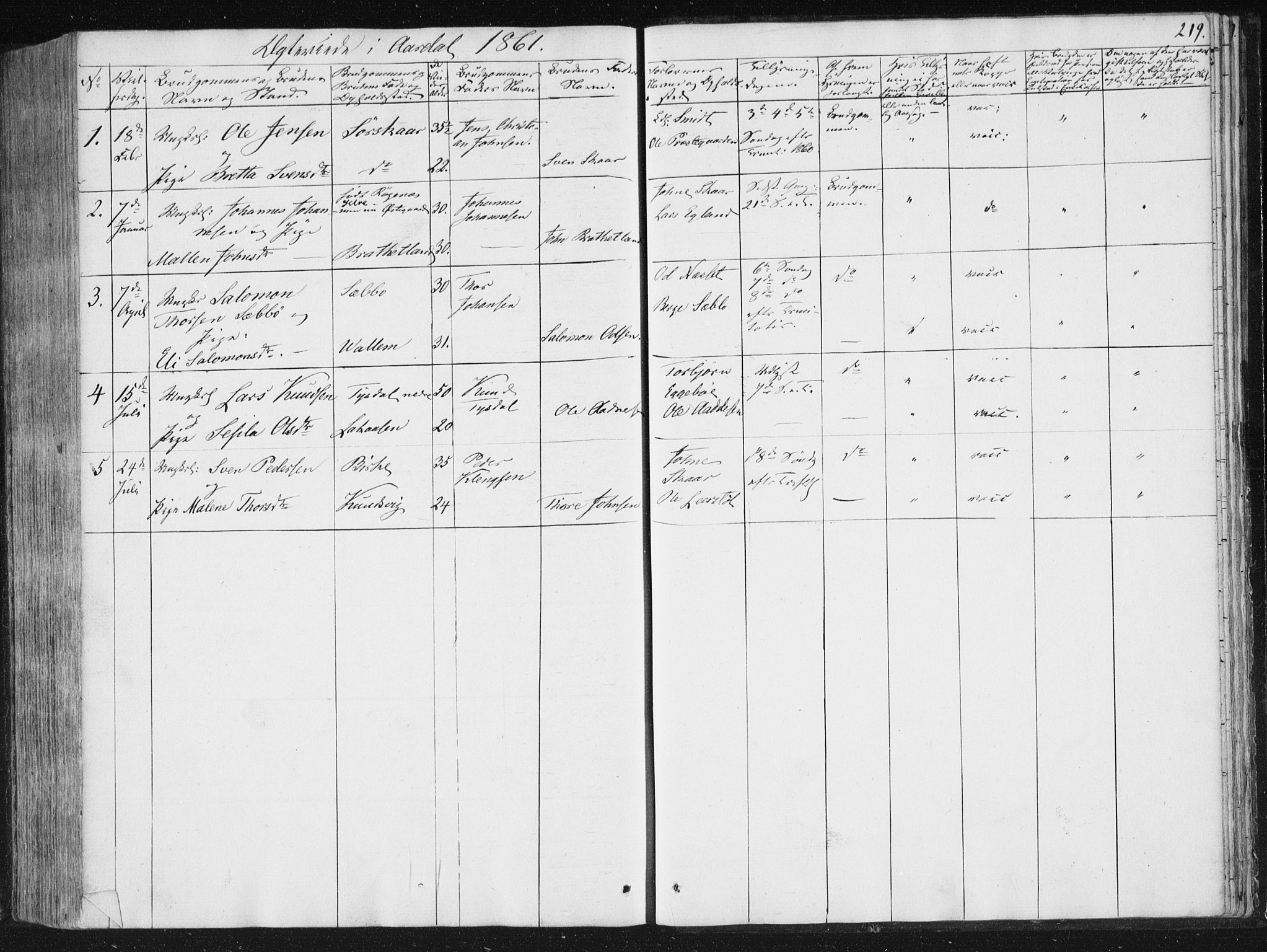 Hjelmeland sokneprestkontor, AV/SAST-A-101843/01/IV/L0008: Parish register (official) no. A 8, 1842-1861, p. 219