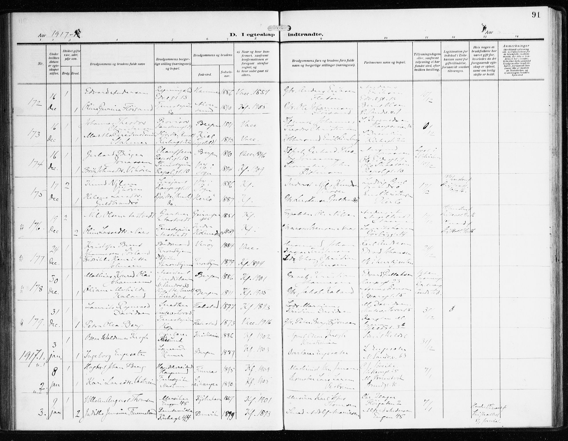 Sandviken Sokneprestembete, SAB/A-77601/H/Ha/L0015: Parish register (official) no. D 2, 1911-1923, p. 91