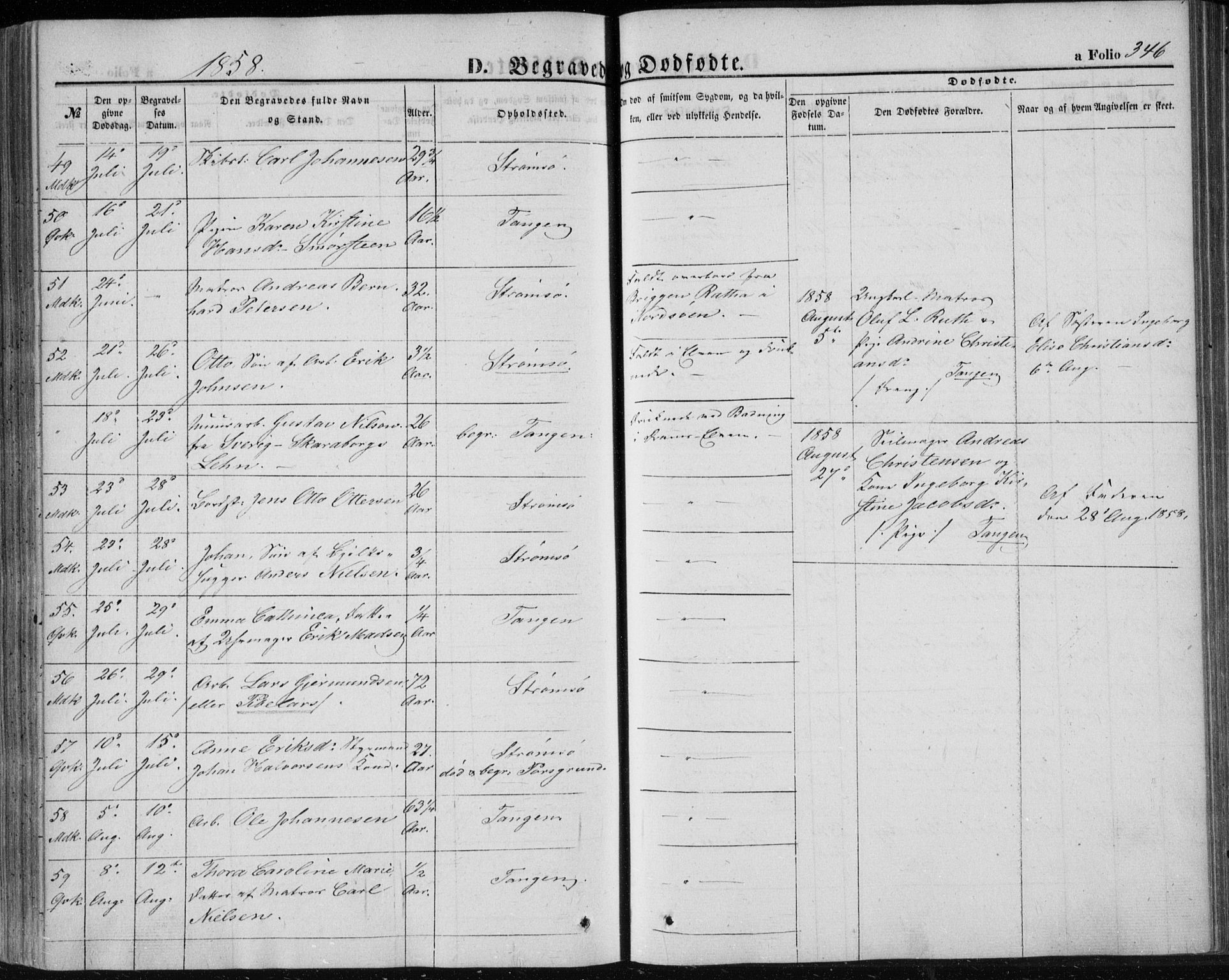 Strømsø kirkebøker, AV/SAKO-A-246/F/Fa/L0014: Parish register (official) no. I 14, 1848-1858, p. 346