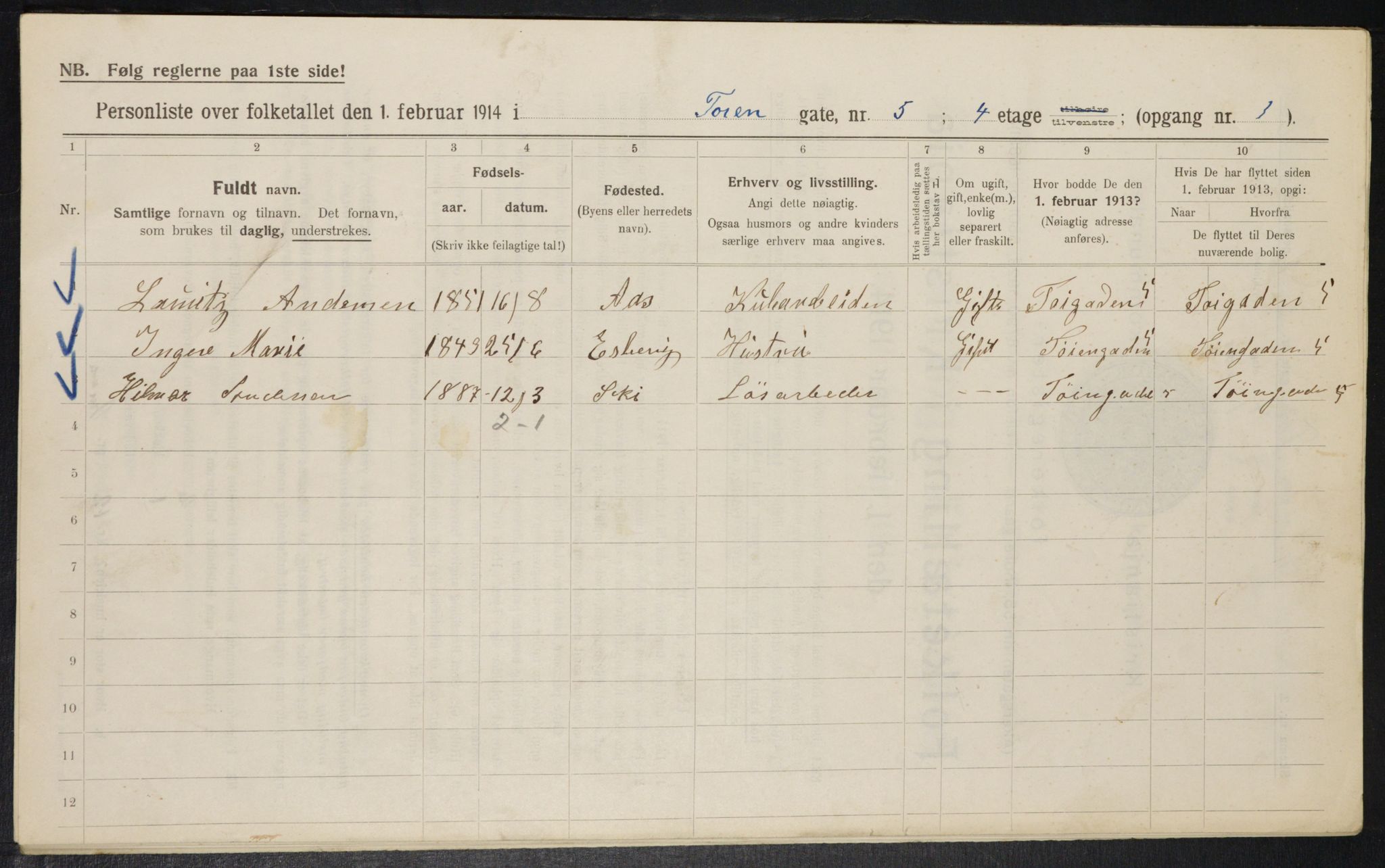 OBA, Municipal Census 1914 for Kristiania, 1914, p. 118305