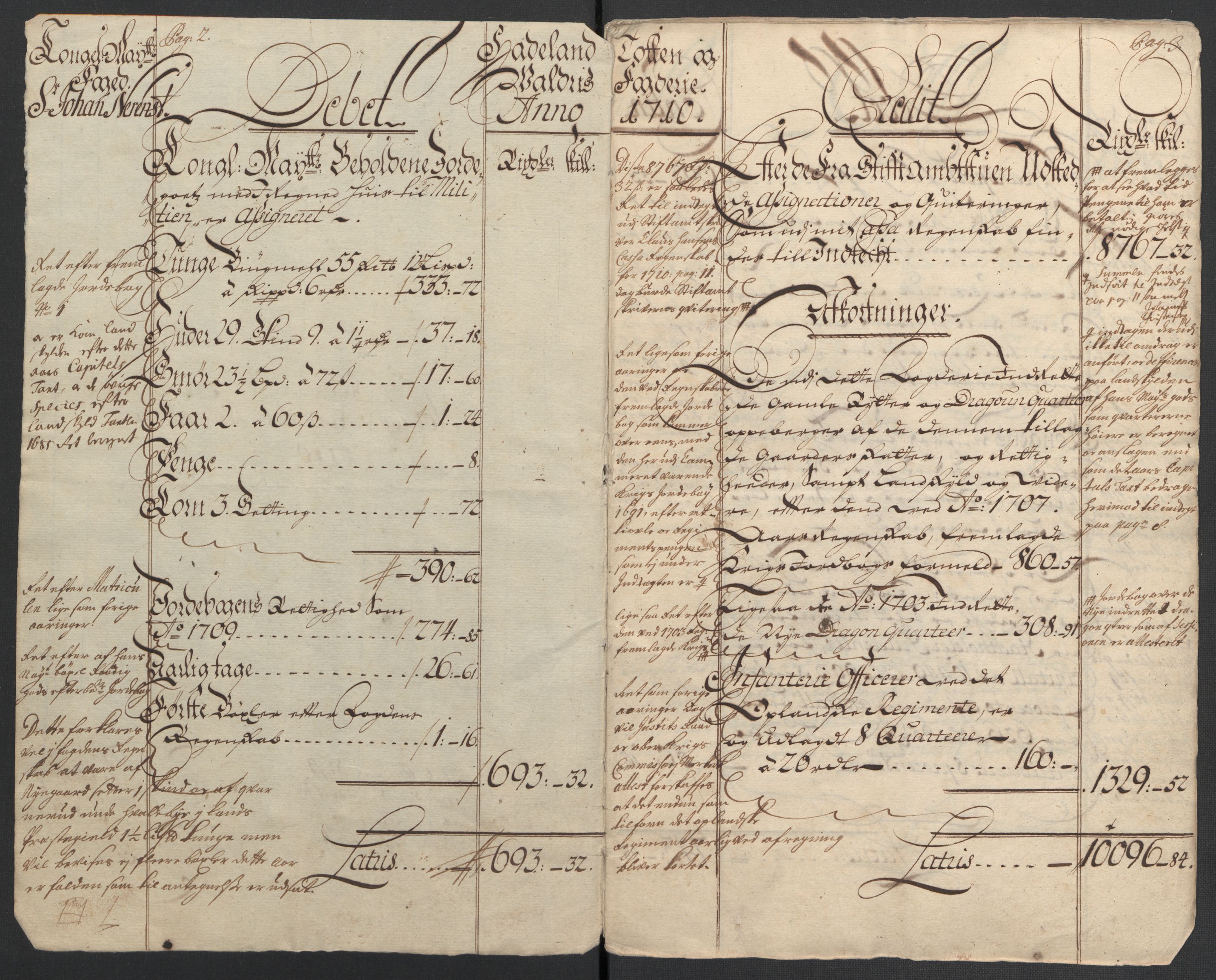 Rentekammeret inntil 1814, Reviderte regnskaper, Fogderegnskap, AV/RA-EA-4092/R18/L1307: Fogderegnskap Hadeland, Toten og Valdres, 1710, p. 4