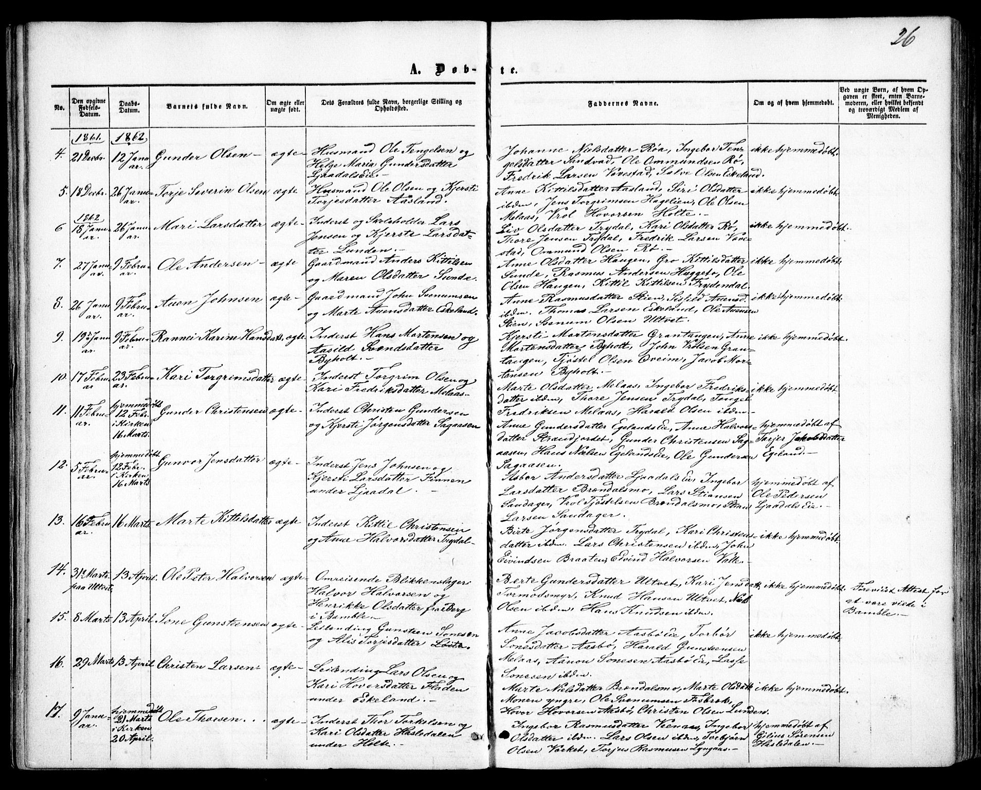 Gjerstad sokneprestkontor, AV/SAK-1111-0014/F/Fa/Faa/L0007: Parish register (official) no. A 7, 1858-1875, p. 26