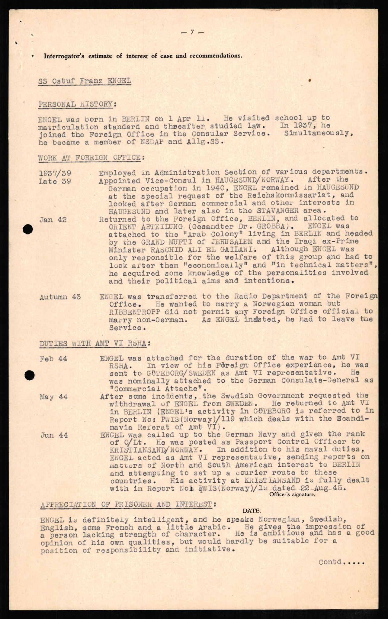 Forsvaret, Forsvarets overkommando II, AV/RA-RAFA-3915/D/Db/L0007: CI Questionaires. Tyske okkupasjonsstyrker i Norge. Tyskere., 1945-1946, p. 197