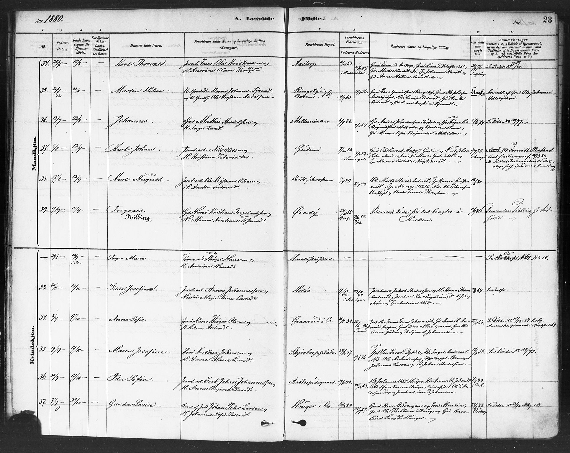 Rakkestad prestekontor Kirkebøker, SAO/A-2008/F/Fa/L0012: Parish register (official) no. I 12, 1878-1893, p. 23
