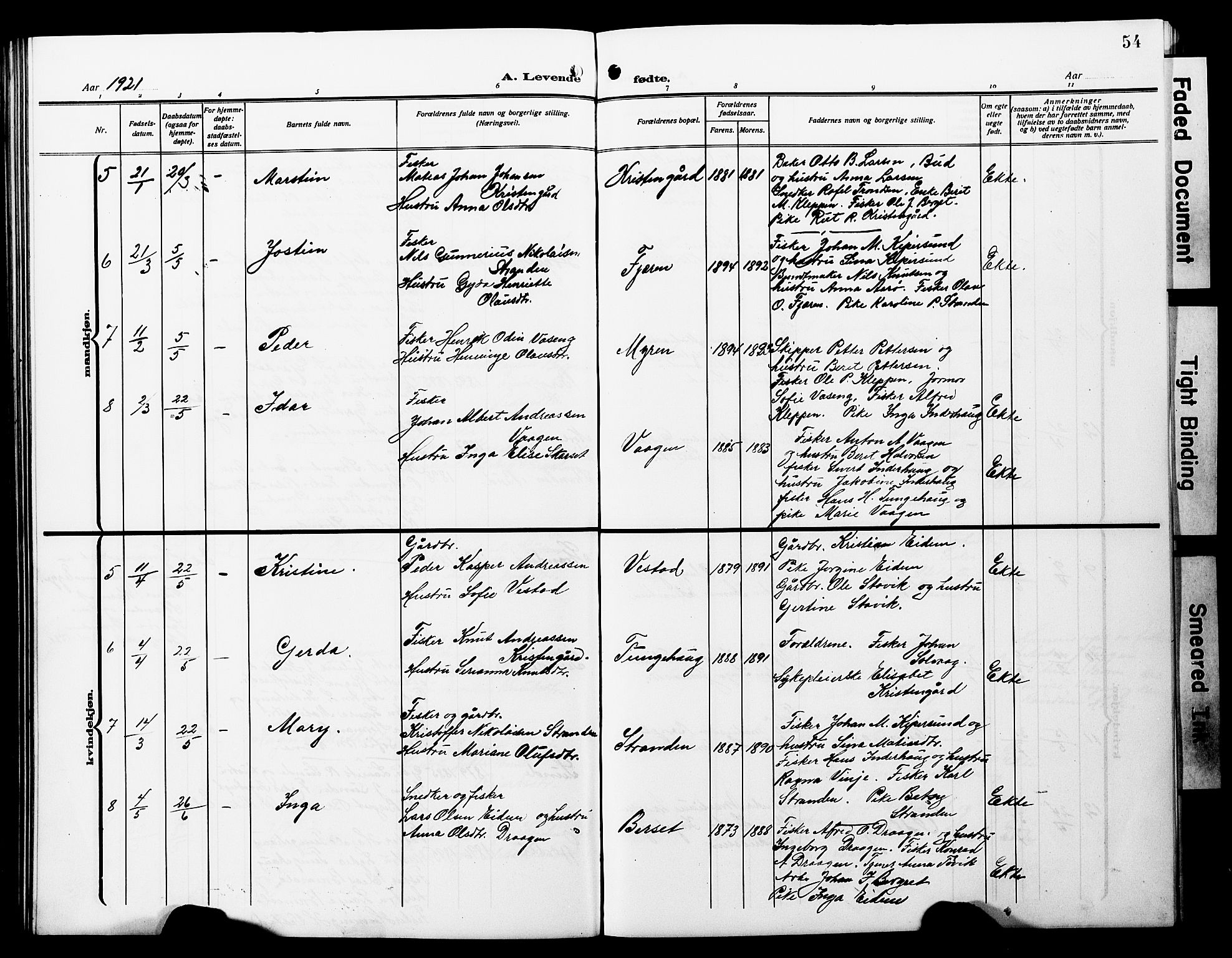 Ministerialprotokoller, klokkerbøker og fødselsregistre - Møre og Romsdal, SAT/A-1454/566/L0774: Parish register (copy) no. 566C03, 1910-1929, p. 54