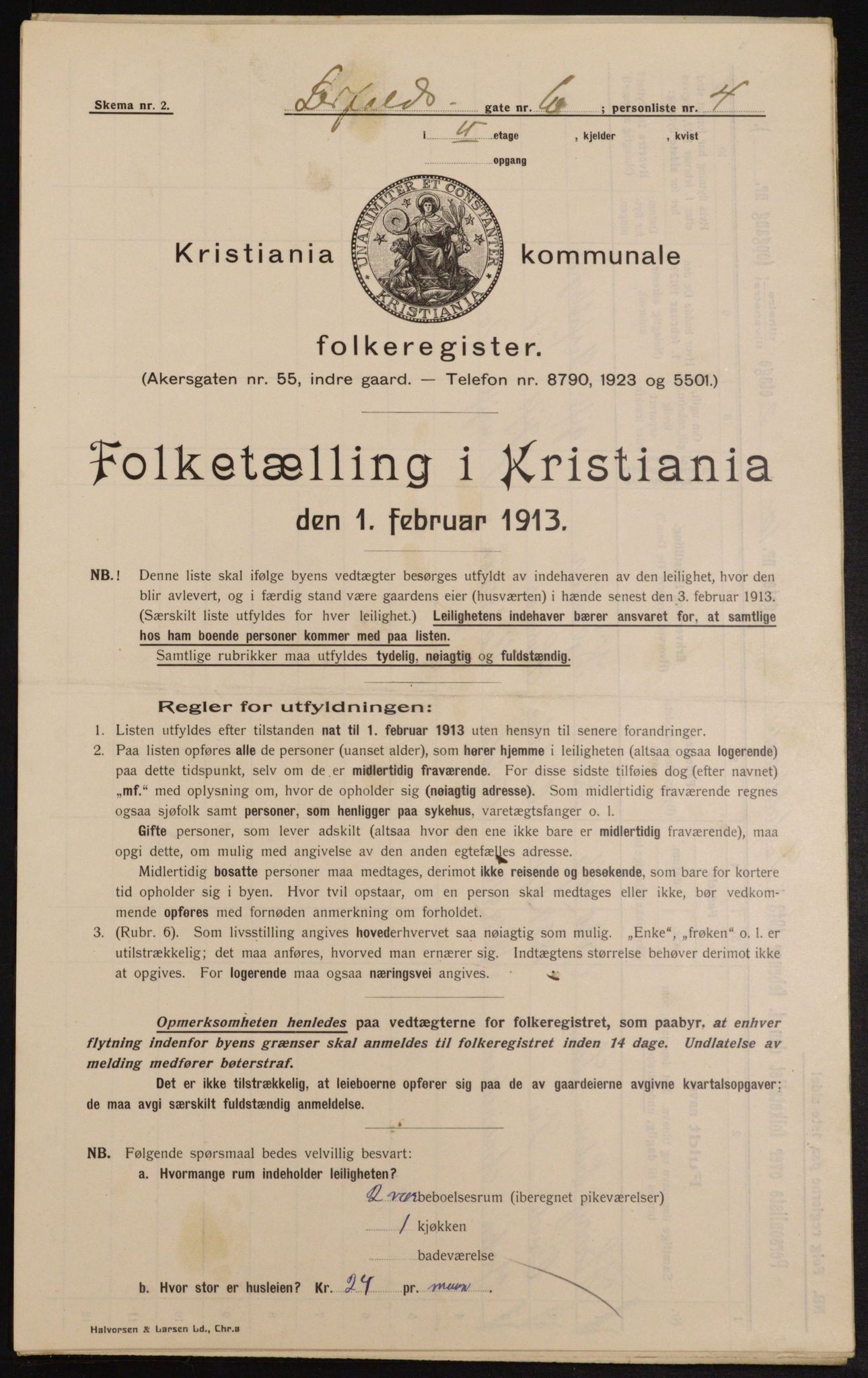 OBA, Municipal Census 1913 for Kristiania, 1913, p. 57015