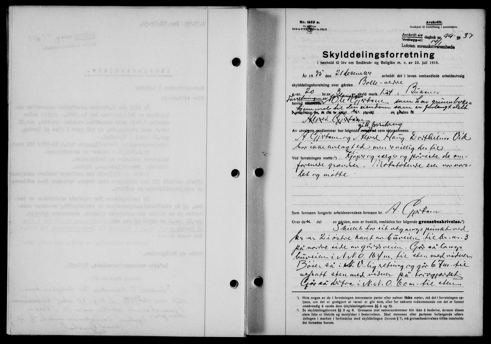 Lofoten sorenskriveri, SAT/A-0017/1/2/2C/L0001a: Mortgage book no. 1a, 1936-1937, Diary no: : 99/1937