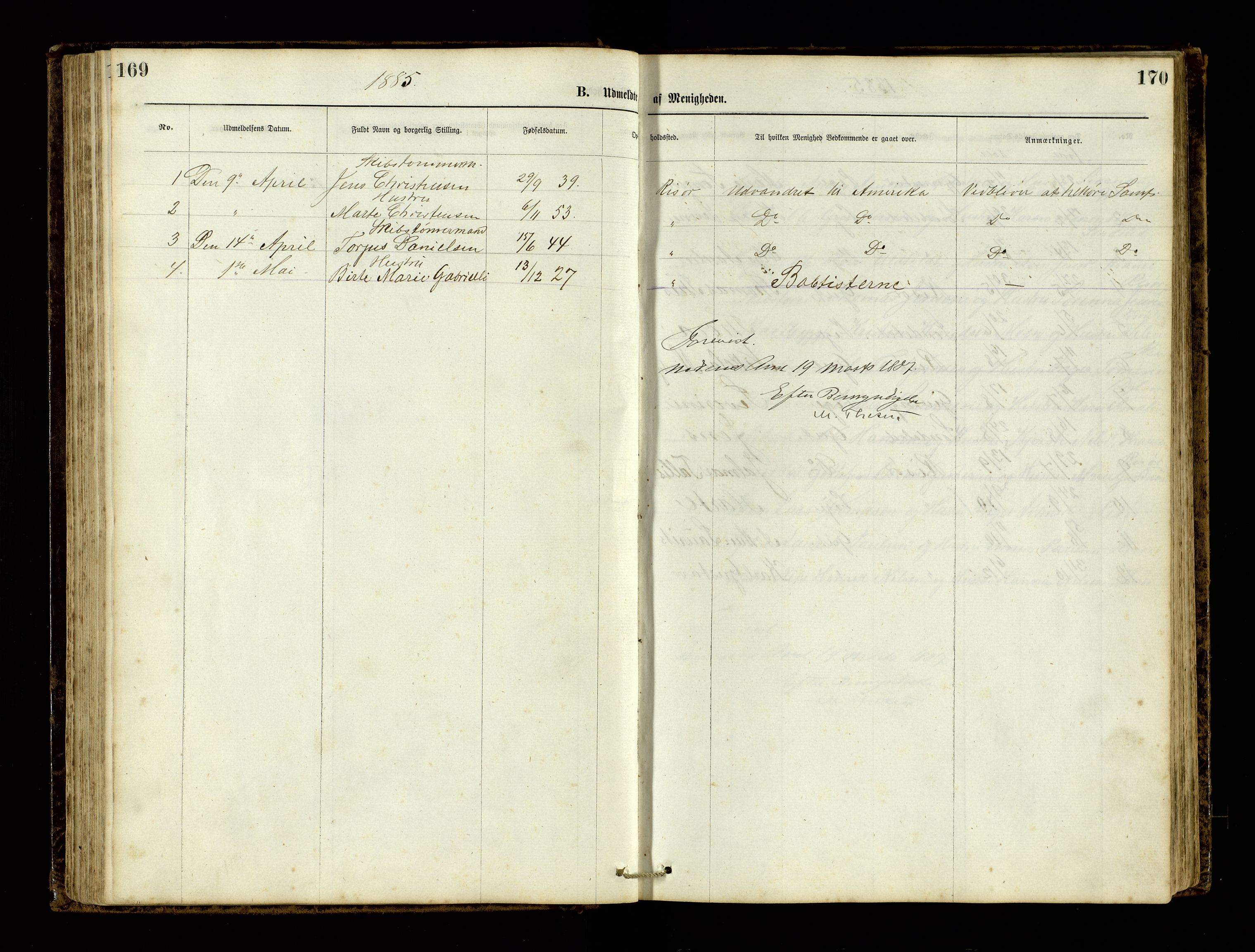 Den evangelisk-lutherske frimenighet, Risør, AV/SAK-1292-0007/F/Fa/L0001: Dissenter register no. F 17, 1877-1892, p. 169-170