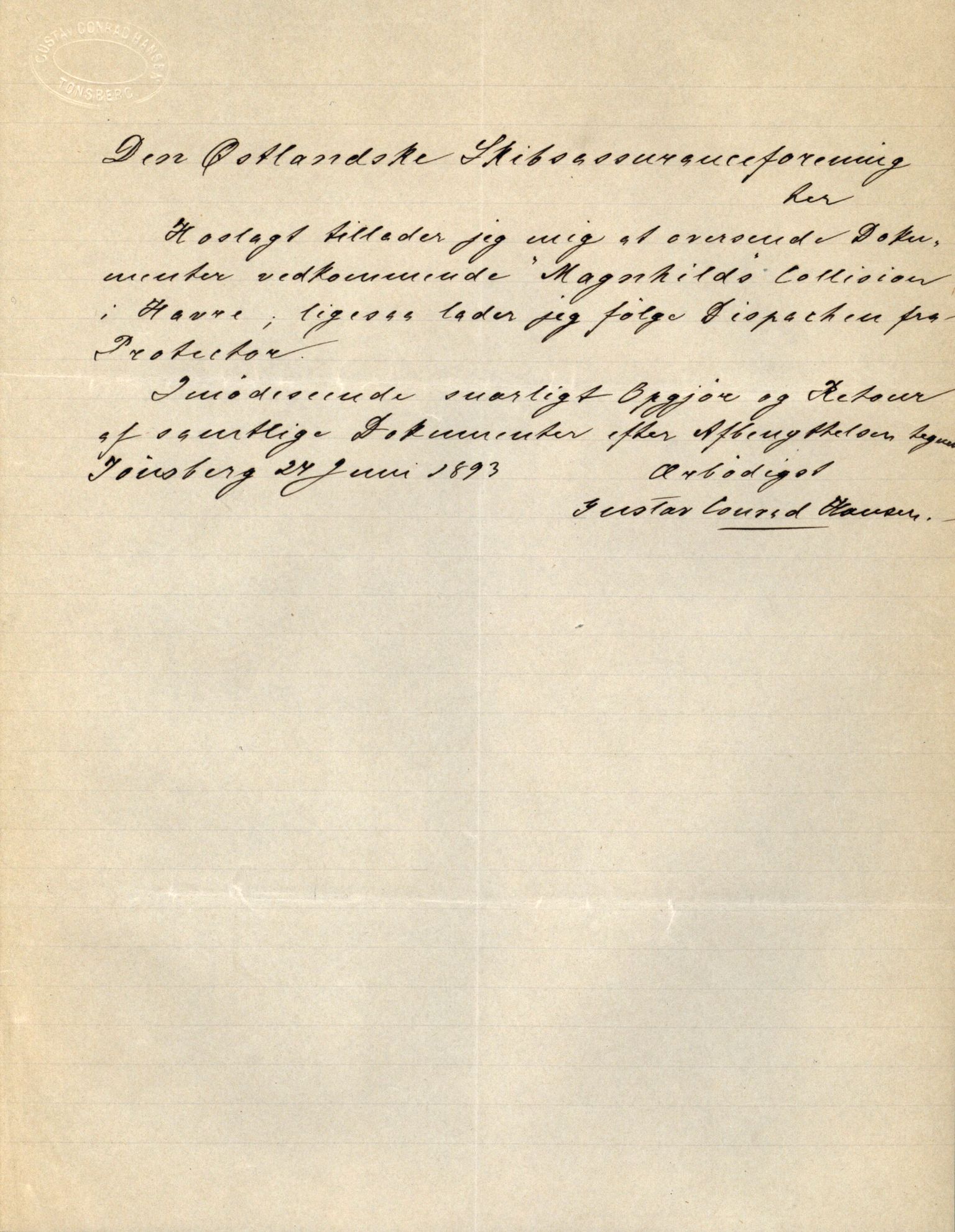 Pa 63 - Østlandske skibsassuranceforening, VEMU/A-1079/G/Ga/L0030/0007: Havaridokumenter / Furu, Magnhild, Magnolia, Havfruen, Tichborne, 1893, p. 7