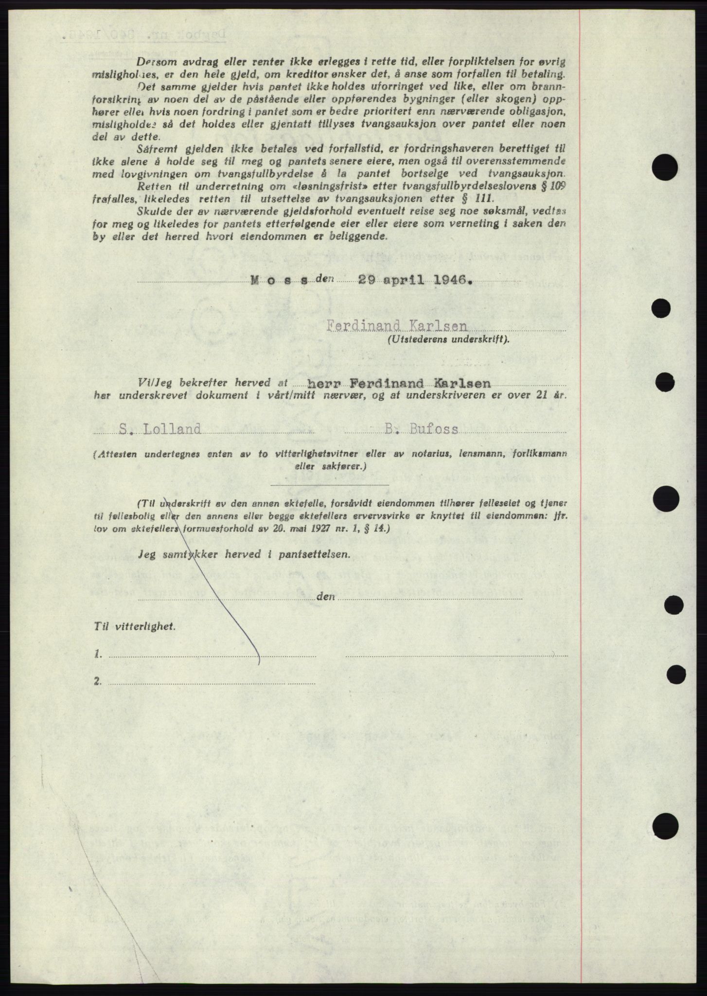 Moss sorenskriveri, SAO/A-10168: Mortgage book no. B15, 1946-1946, Diary no: : 840/1946