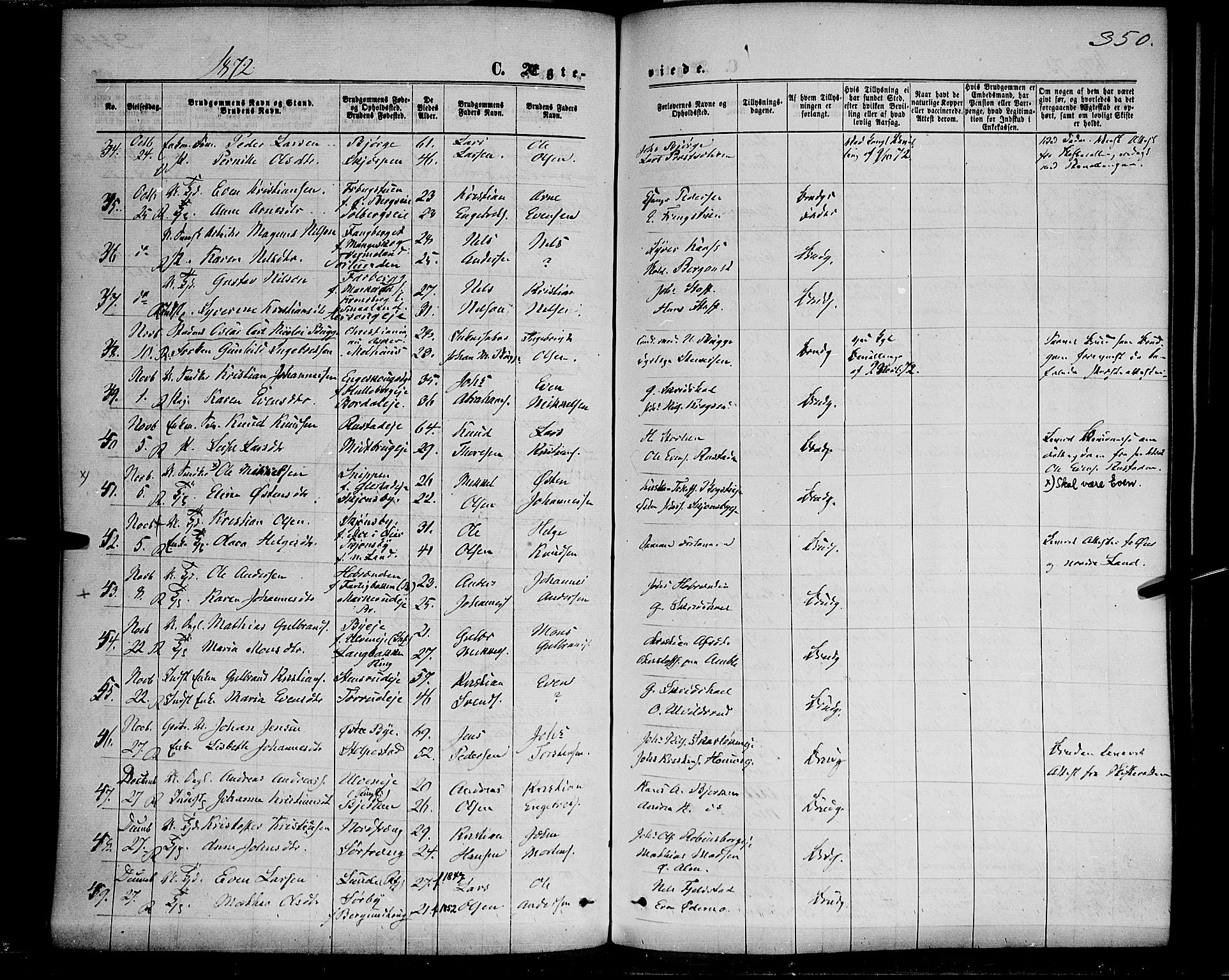 Ringsaker prestekontor, AV/SAH-PREST-014/K/Ka/L0011: Parish register (official) no. 11, 1870-1878, p. 350