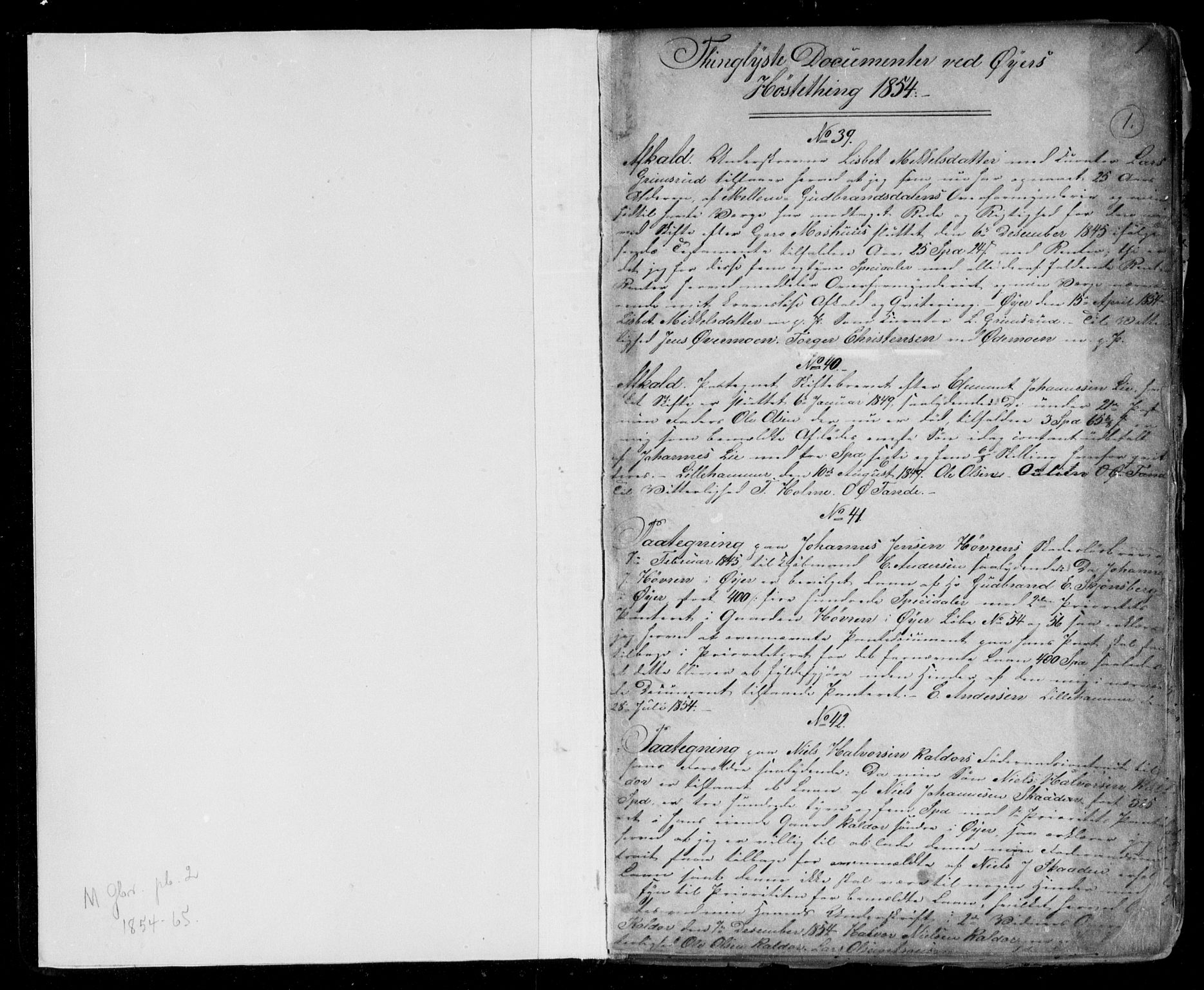 Mellom-Gudbrandsdal sorenskriveri, AV/SAH-TING-038/H/Hb/L0003/0001: Mortgage book no. 3a, 1854-1859, p. 1