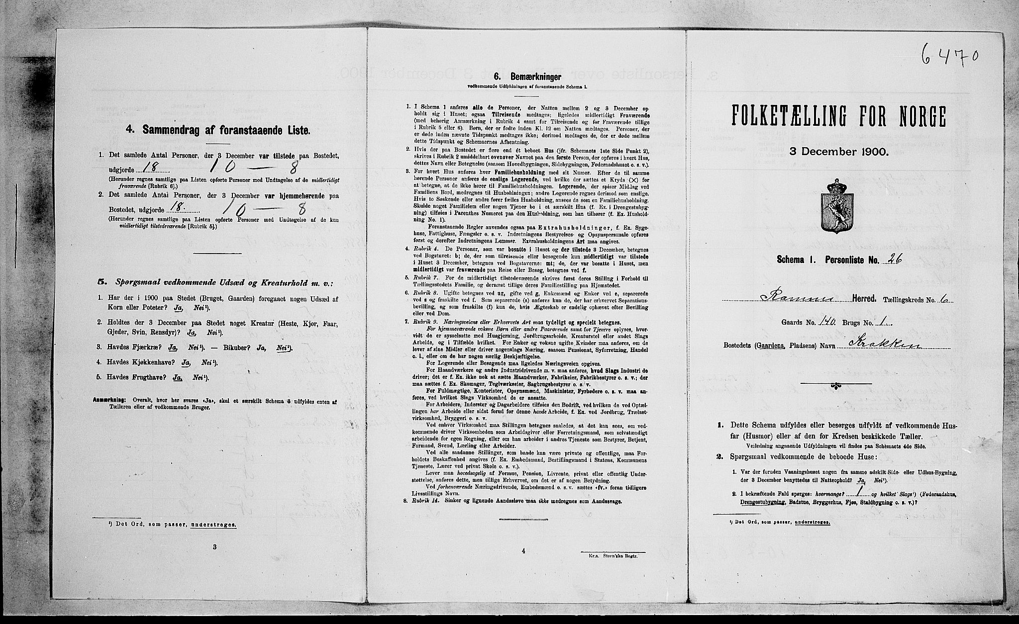 RA, 1900 census for Ramnes, 1900, p. 1018