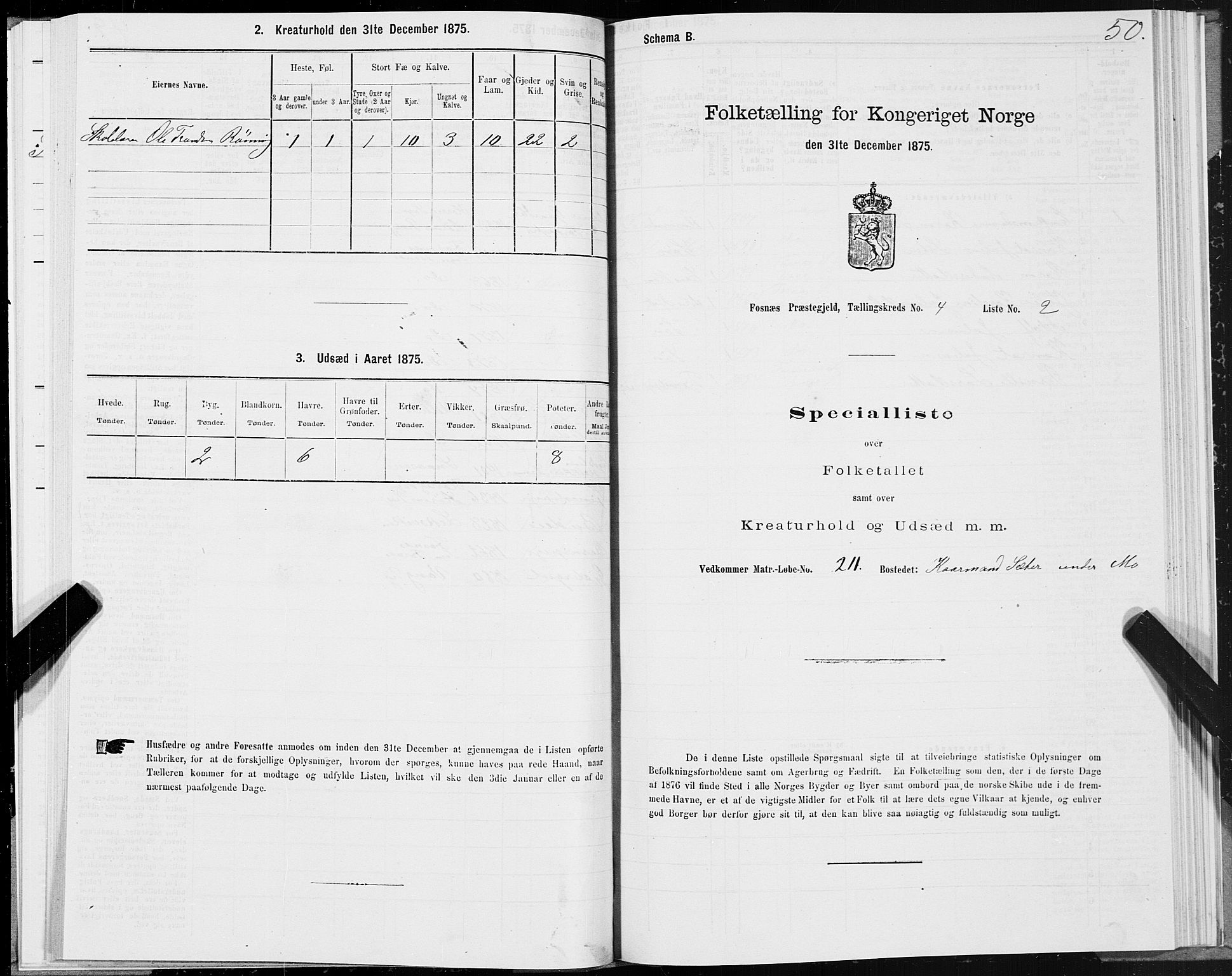 SAT, 1875 census for 1748P Fosnes, 1875, p. 2050