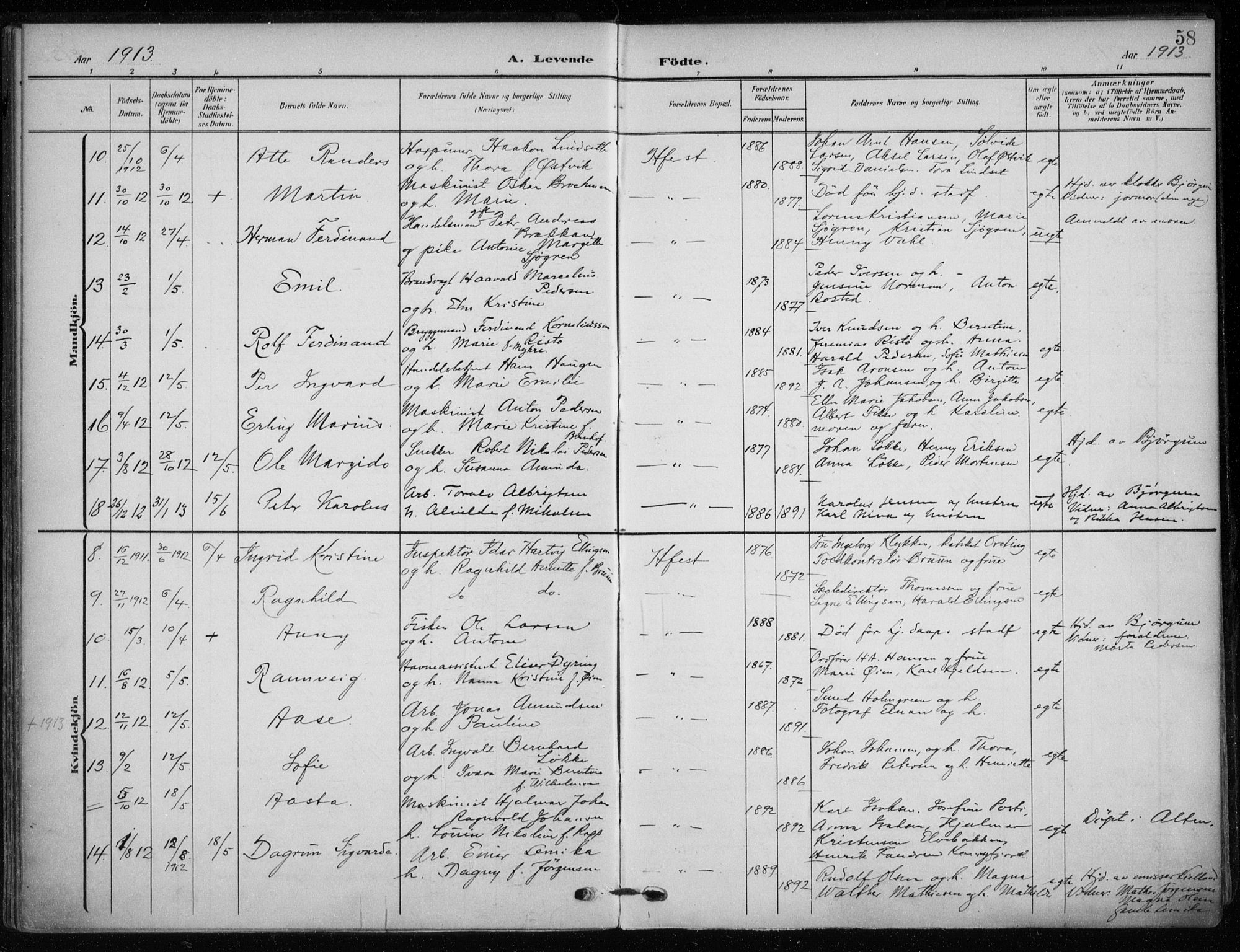 Hammerfest sokneprestkontor, SATØ/S-1347/H/Ha/L0014.kirke: Parish register (official) no. 14, 1906-1916, p. 58