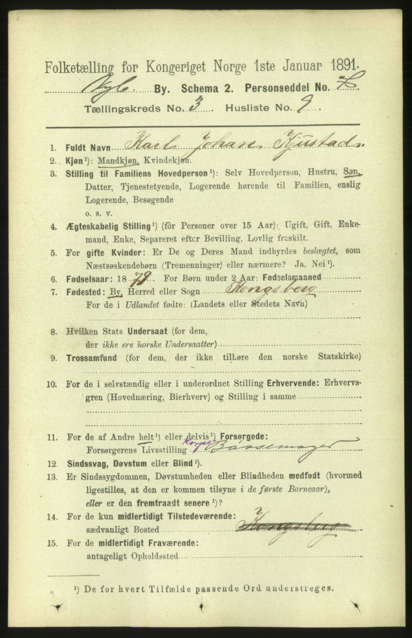 RA, 1891 census for 0604 Kongsberg, 1891, p. 2851