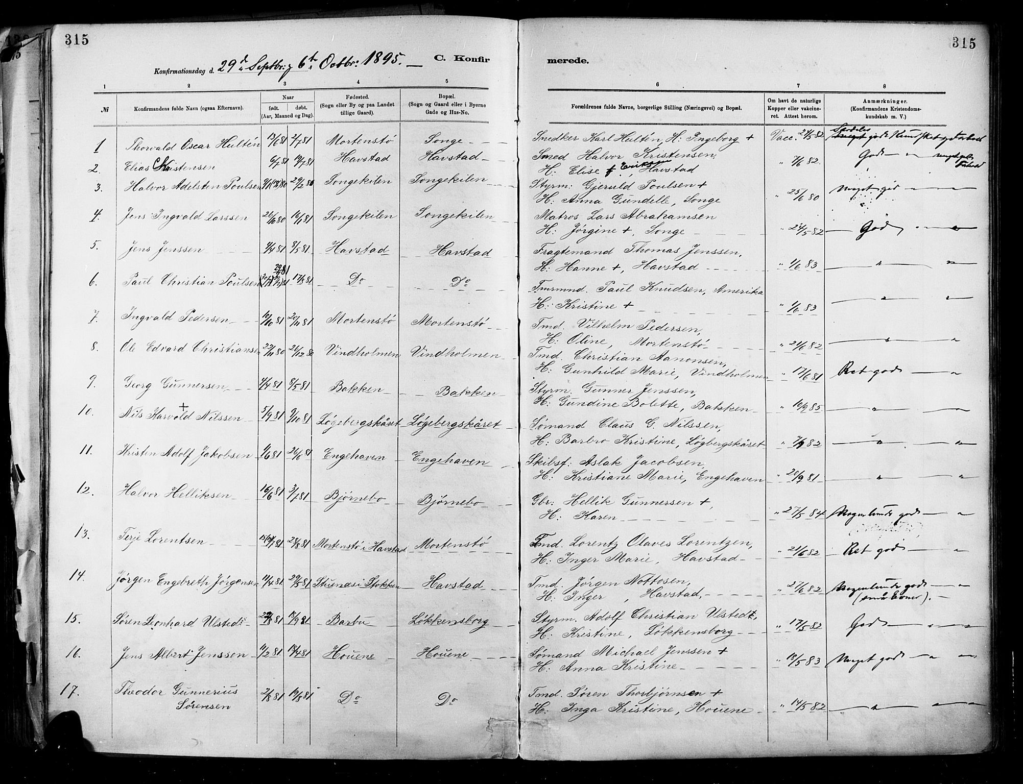 Barbu sokneprestkontor, SAK/1111-0003/F/Fa/L0002: Parish register (official) no. A 2, 1883-1898, p. 315