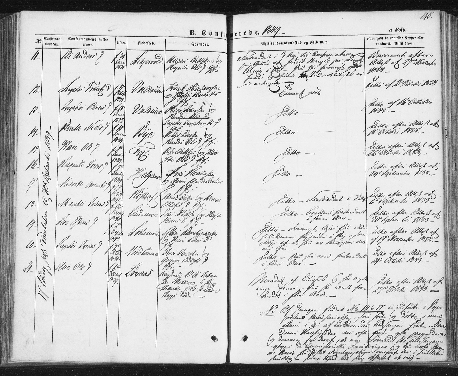 Ministerialprotokoller, klokkerbøker og fødselsregistre - Sør-Trøndelag, SAT/A-1456/692/L1103: Parish register (official) no. 692A03, 1849-1870, p. 145