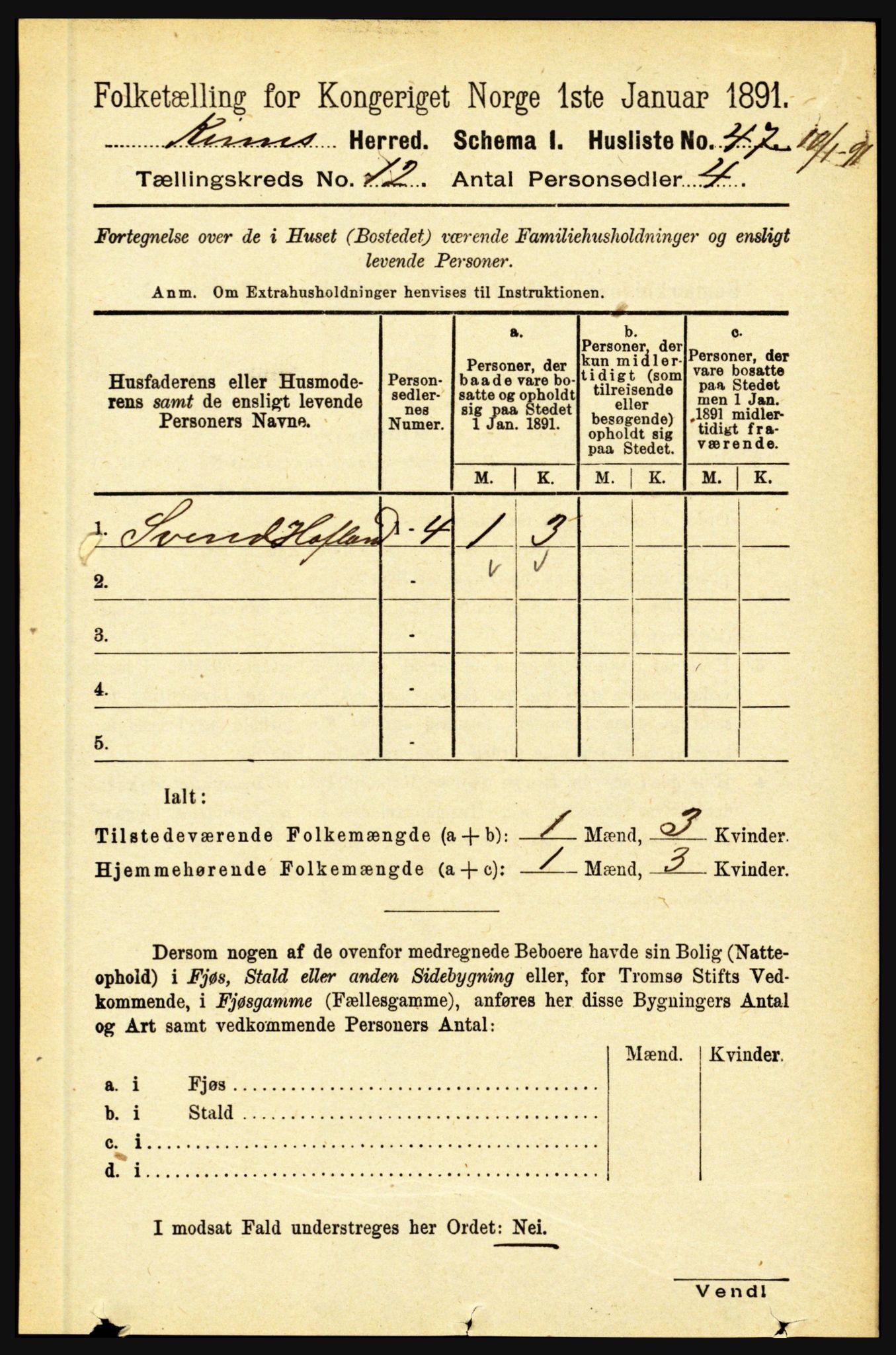 RA, 1891 census for 1437 Kinn, 1891, p. 4477