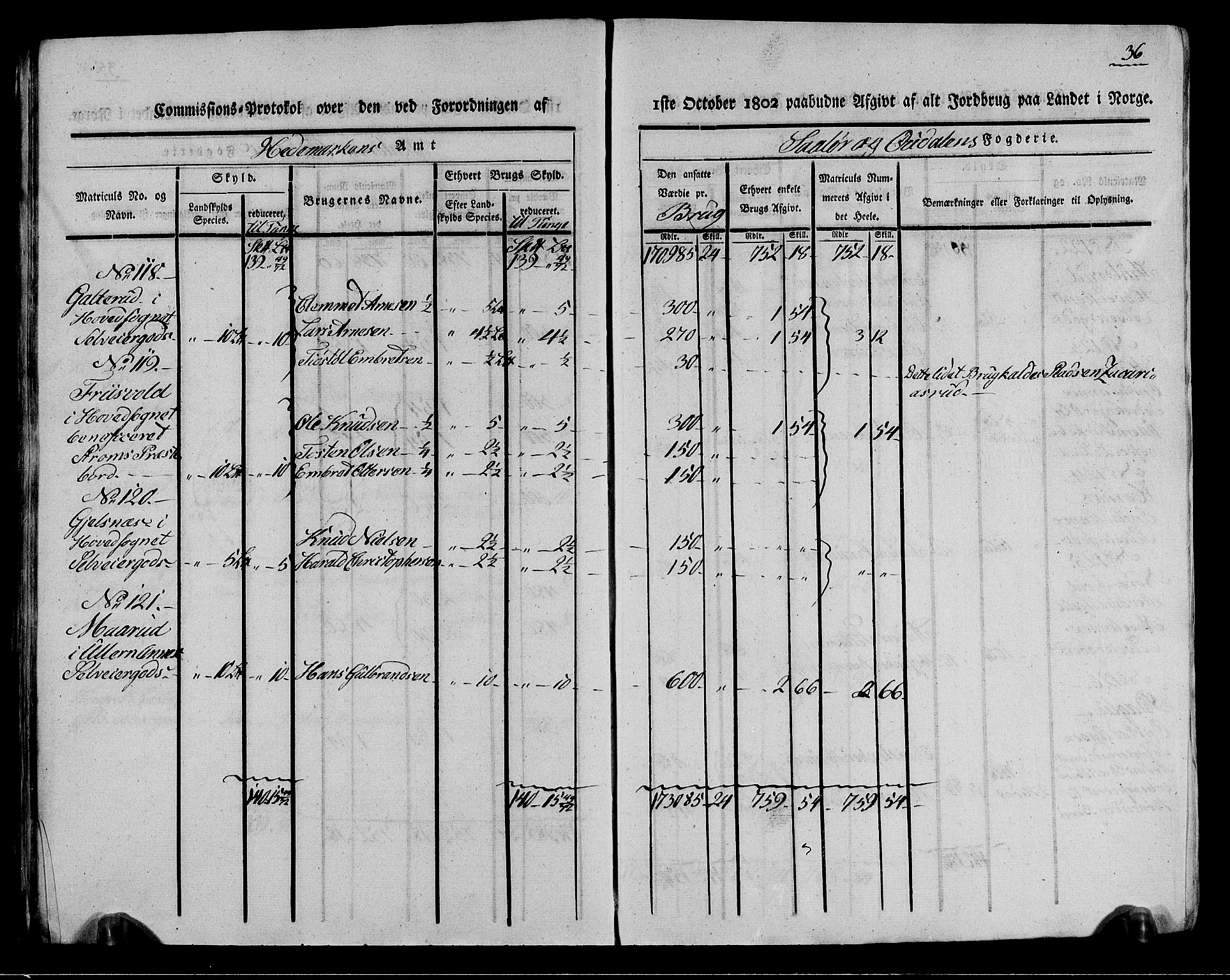 Rentekammeret inntil 1814, Realistisk ordnet avdeling, AV/RA-EA-4070/N/Ne/Nea/L0026: Solør og Odal fogderi. Kommisjonsprotokoll (gjenpart), 1803, p. 36