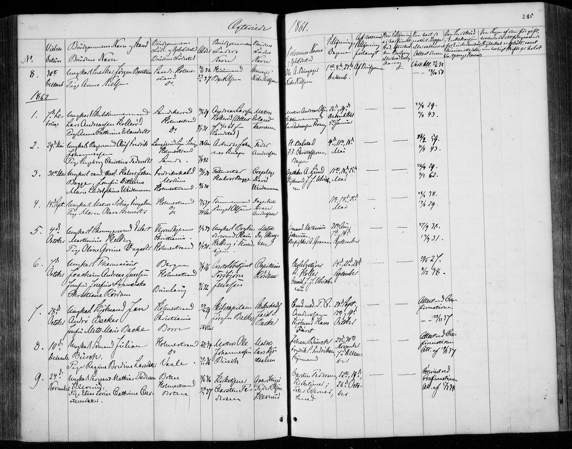 Holmestrand kirkebøker, SAKO/A-346/F/Fa/L0002: Parish register (official) no. 2, 1840-1866, p. 285