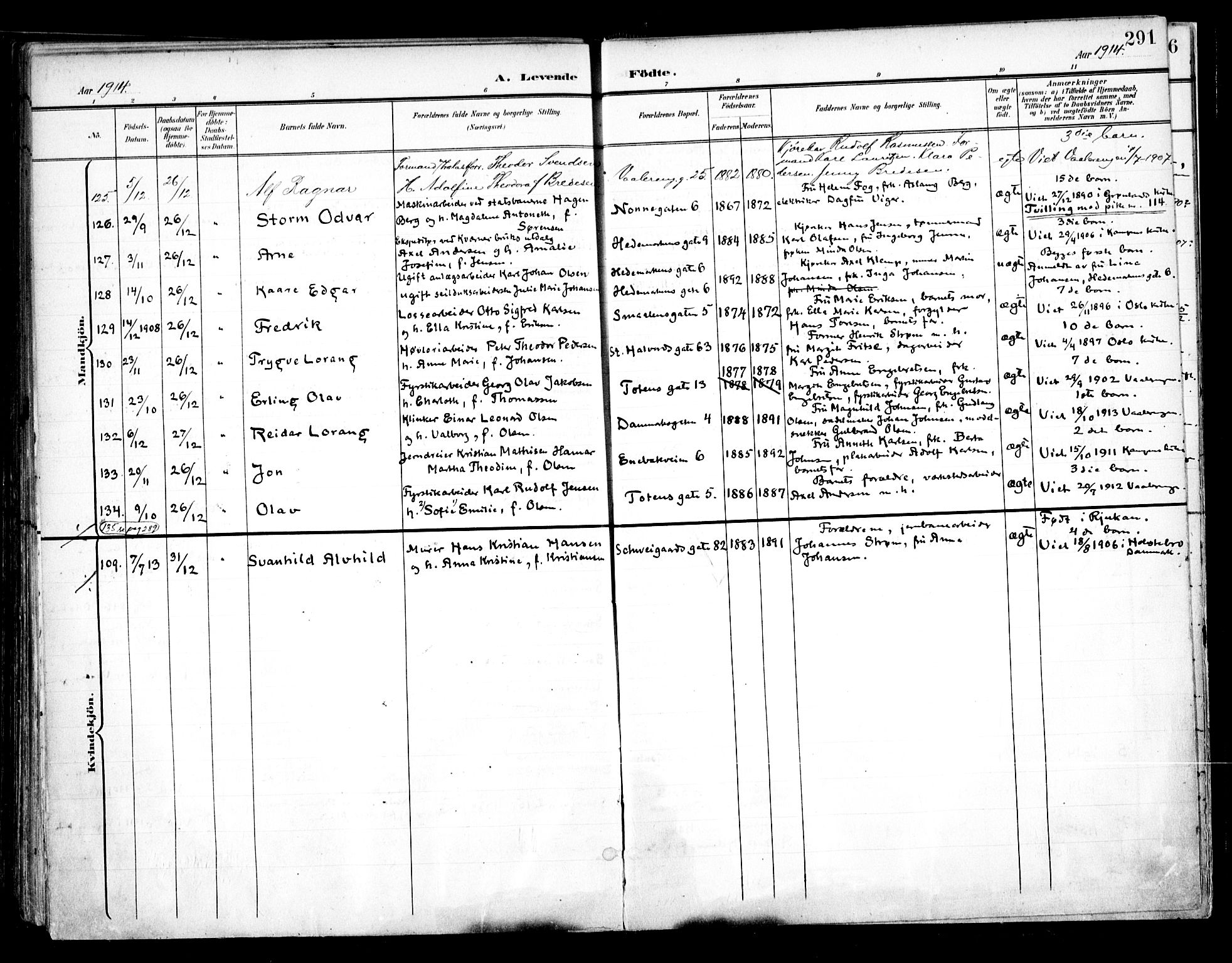 Vålerengen prestekontor Kirkebøker, SAO/A-10878/F/Fa/L0001: Parish register (official) no. 1, 1899-1915, p. 291