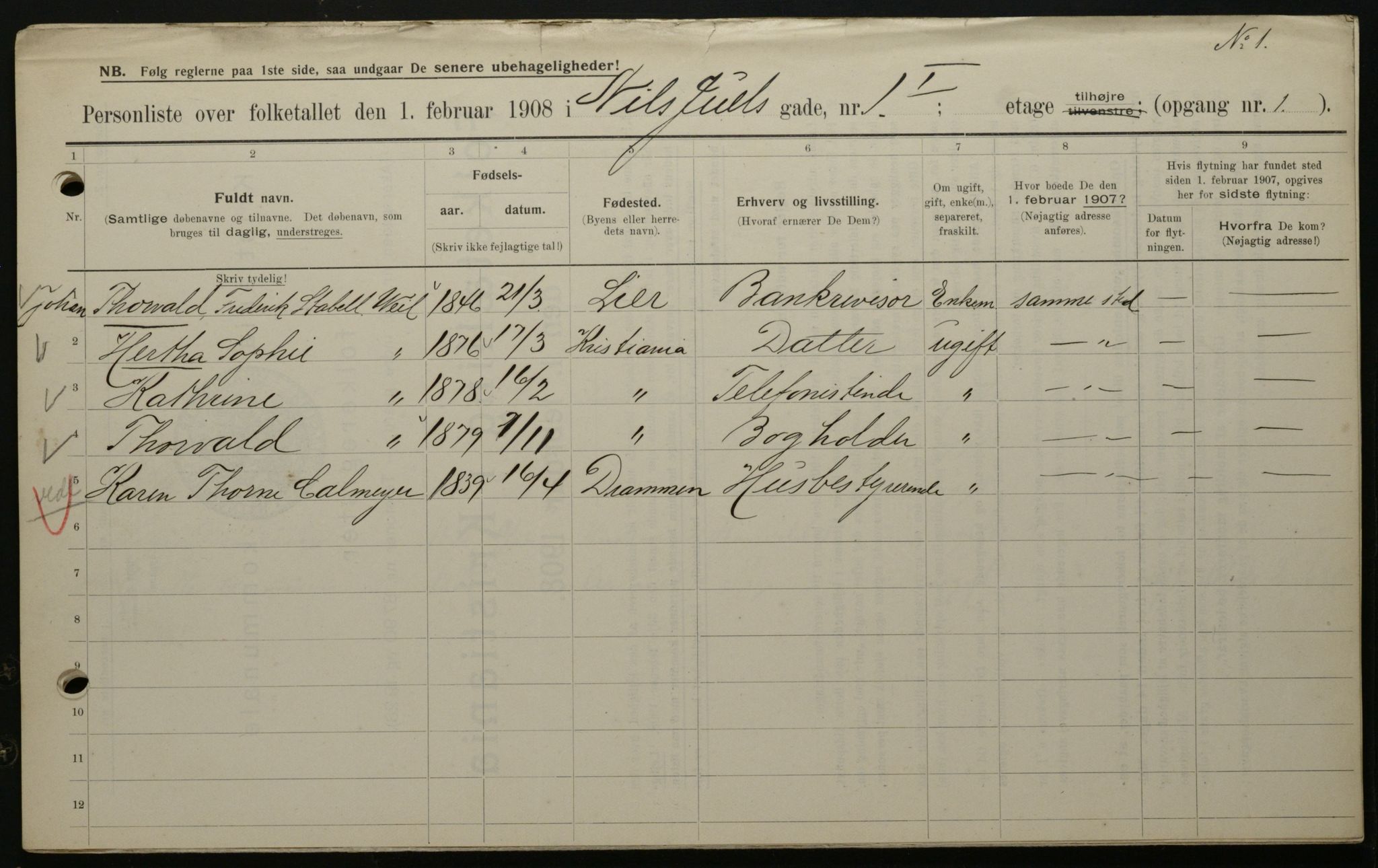 OBA, Municipal Census 1908 for Kristiania, 1908, p. 62877